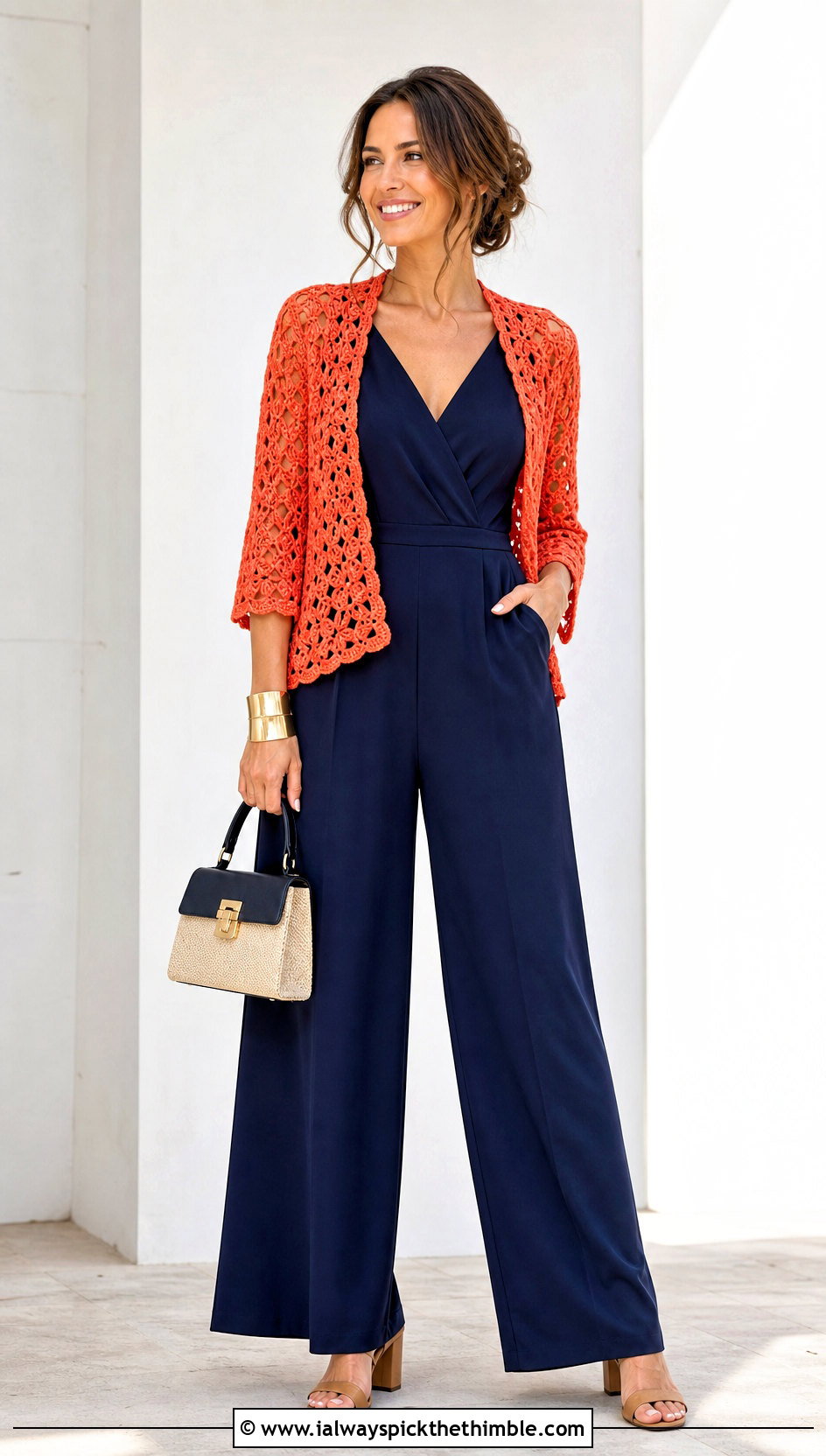 Three Quarter Sleeve Crochet Shawl And Sleeveless Jumpsuit - 25 crochet shawl with sleeves outfit ideas