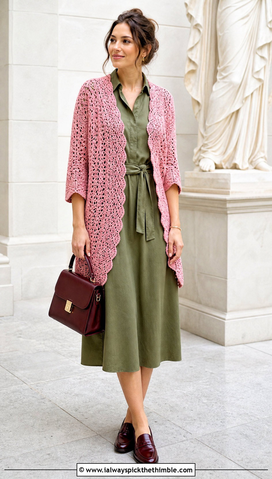 Three Quarter Sleeve Crochet Wrap With Shirt Dress - 25 crochet wrap with sleeves outfit ideas