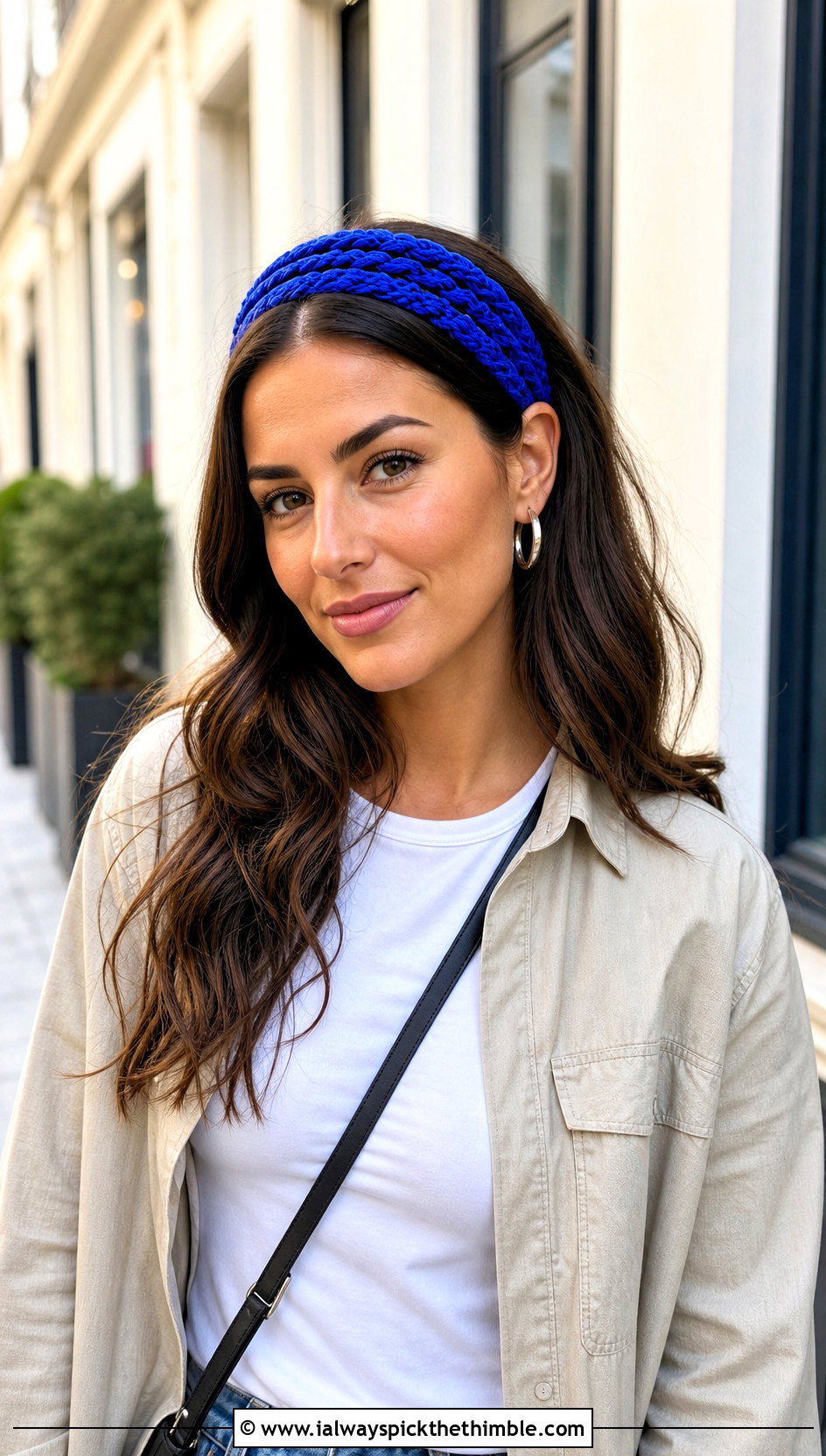 Three Strand Crochet Braid Headband With White Tee And Jeans - 20 crochet braid headband outfit ideas