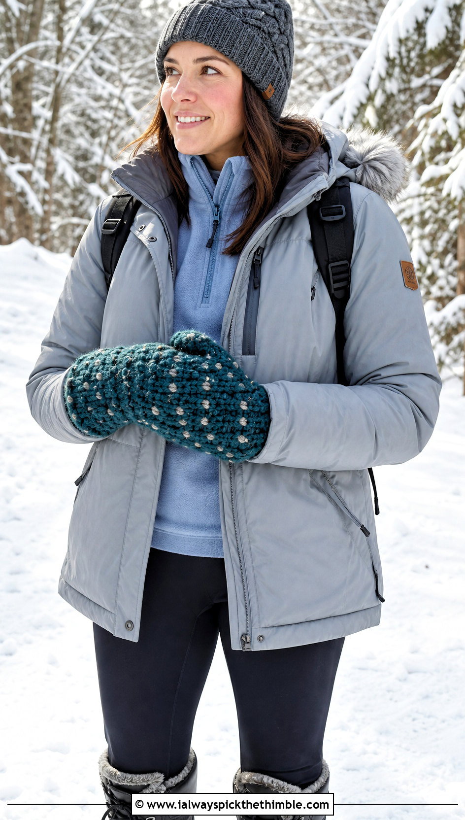 Thrummed Bulky Crochet Mittens With Parka And Snow Boots - 15 Bulky Crochet Mittens outfit ideas