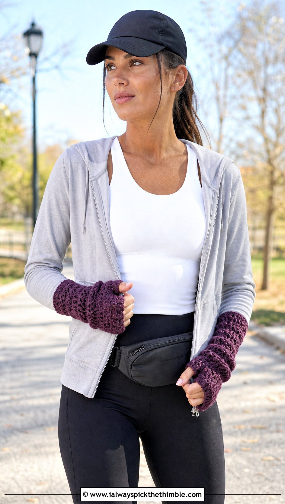 Thumb Hole Crochet Arm Warmers With Hoodie And Leggings - 20 Crochet Arm Warmer outfit ideas