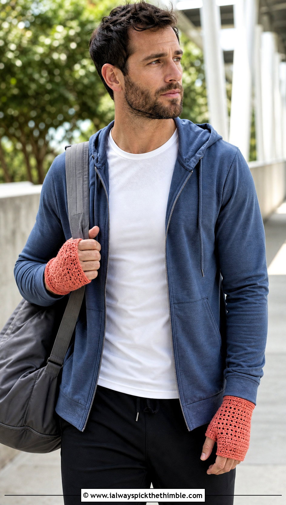 Thumb Hole Crochet Hand Warmers With Hoodie - 20 Crochet Mens Gloves outfit ideas