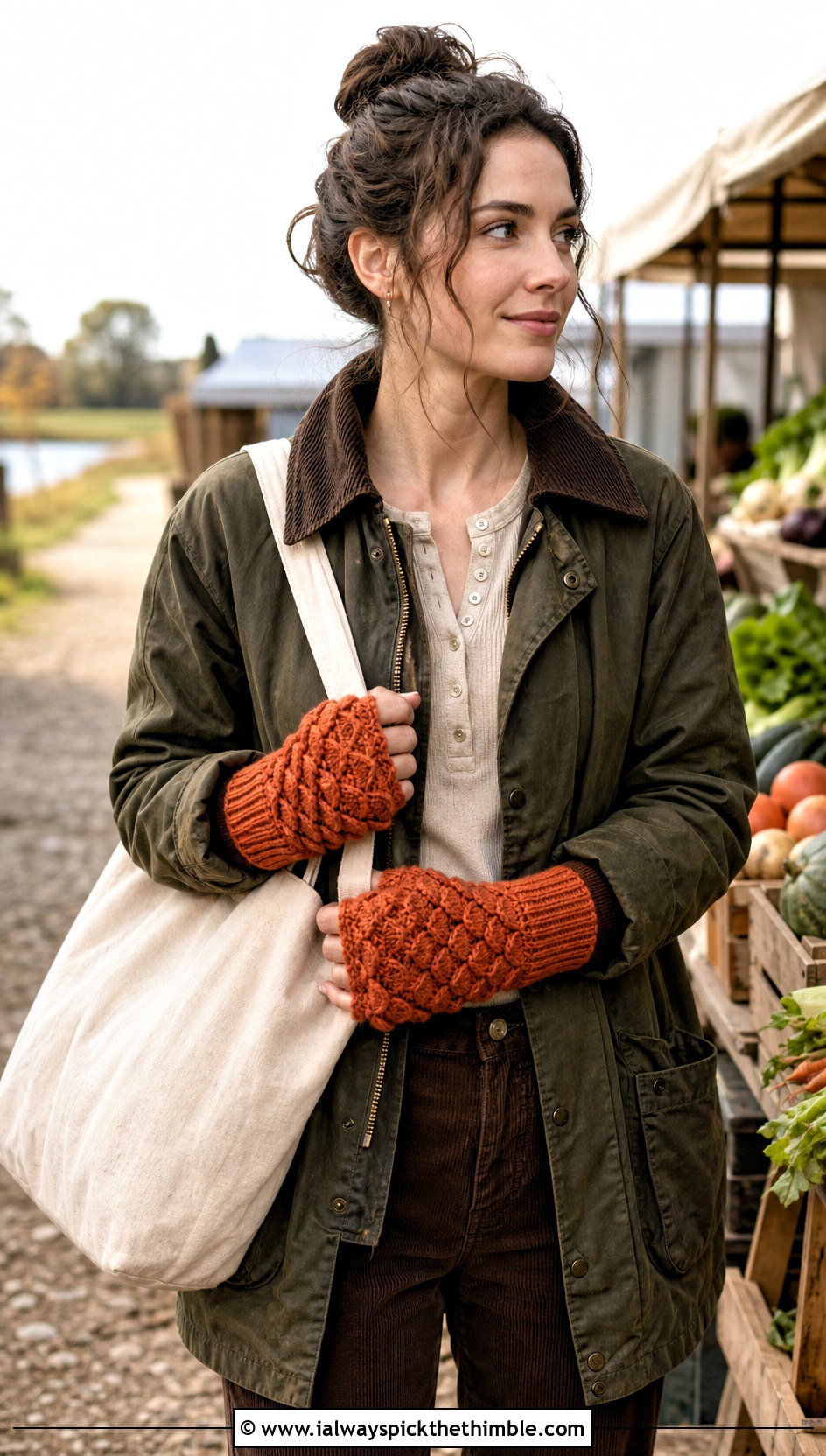 Thumb Wrap Dragon Scale Gloves With Barn Jacket And Corduroy Pants - 20 dragon scale crochet gloves outfit ideas