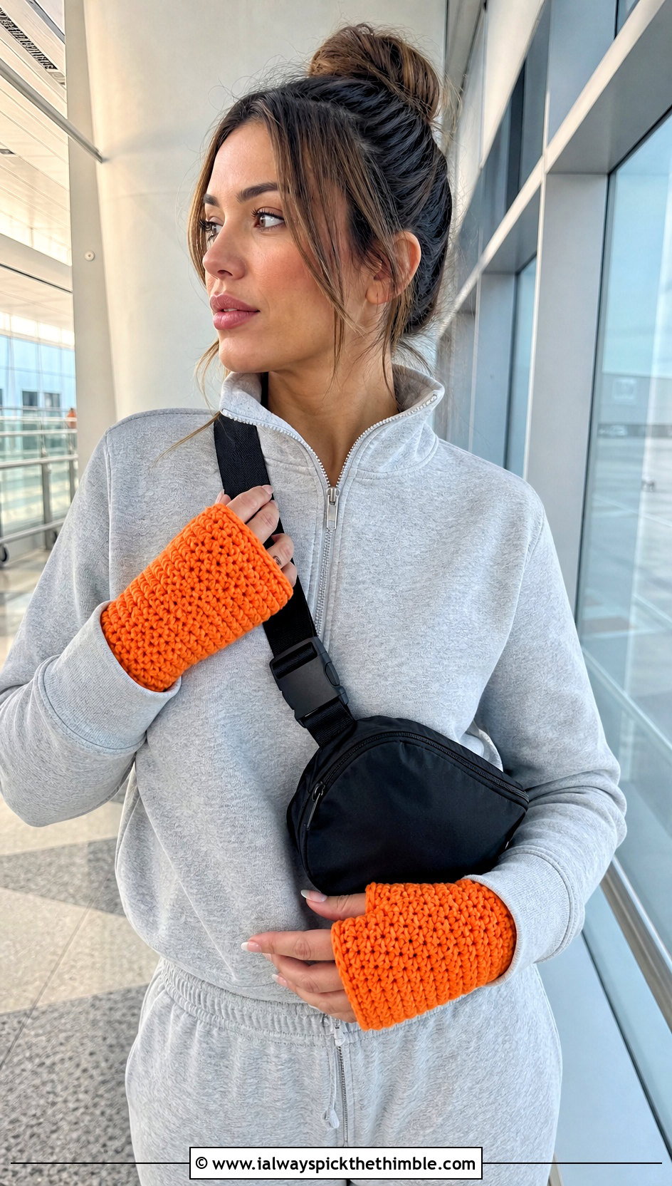 Thumbhole Crochet Mitts With Matching Tracksuit - 20 crochet hand mittens outfit ideas
