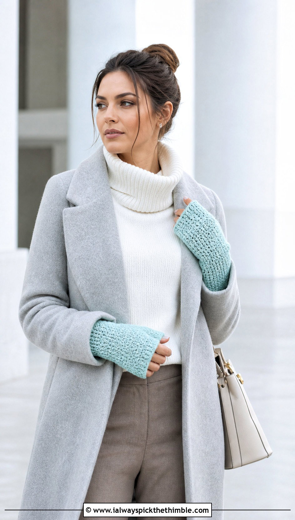 Thumbhole Crochet Wrist Warmers With Minimalist Outfit - 25 crochet gloves fingers outfit ideas
