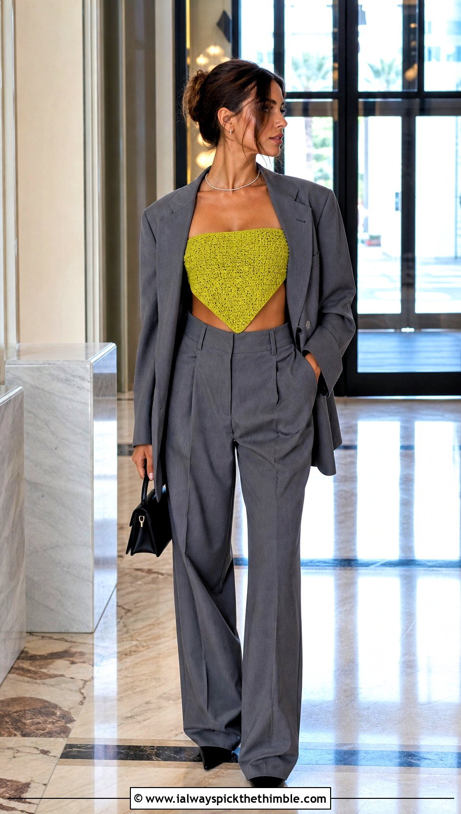 Tie Back Crochet Bandeau Top With Oversized Suit - 25 backless crochet top outfit ideas