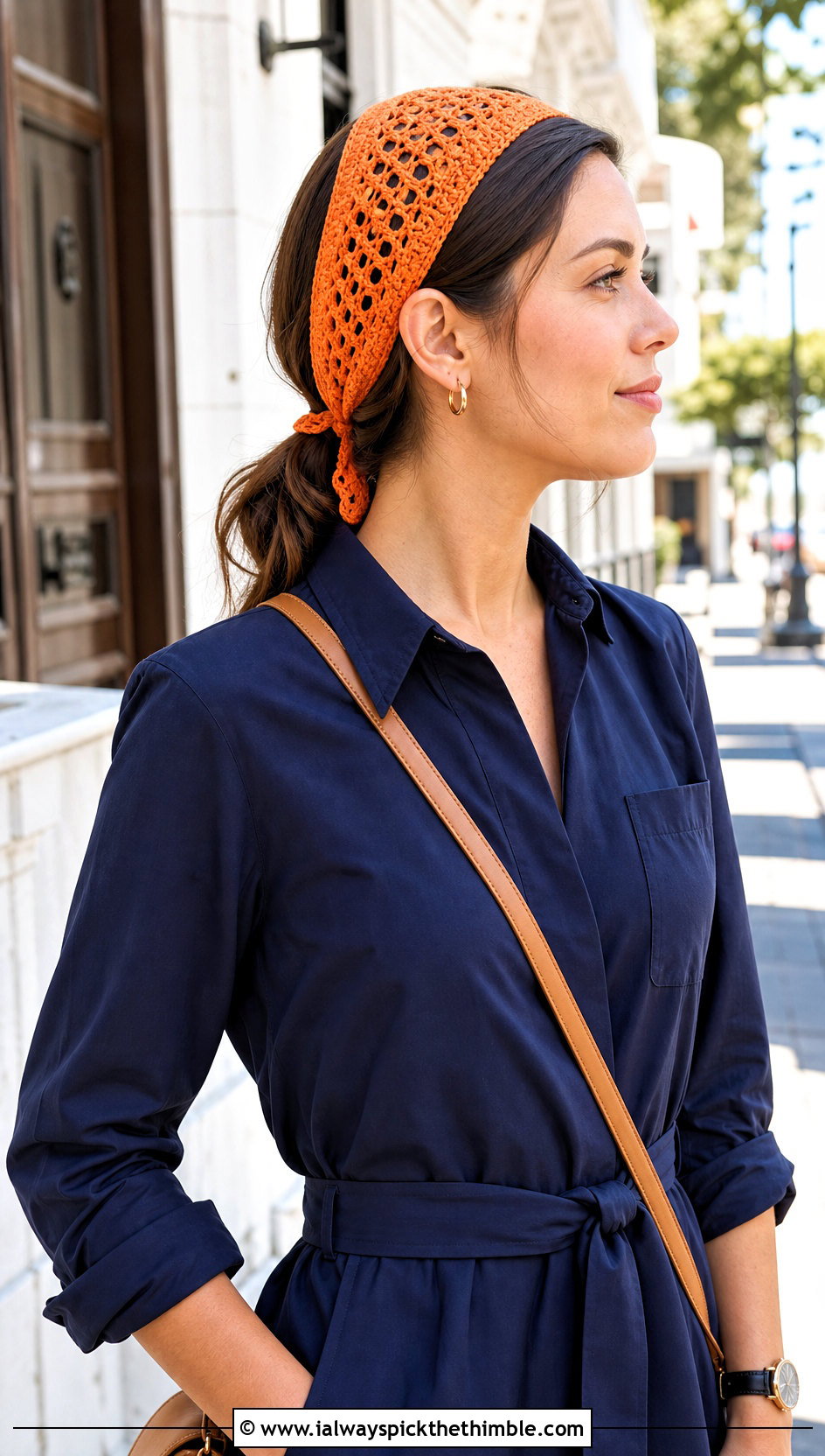 Tie Back Crochet Lace Headband With Shirt Dress - 20 crochet lace headband outfit ideas