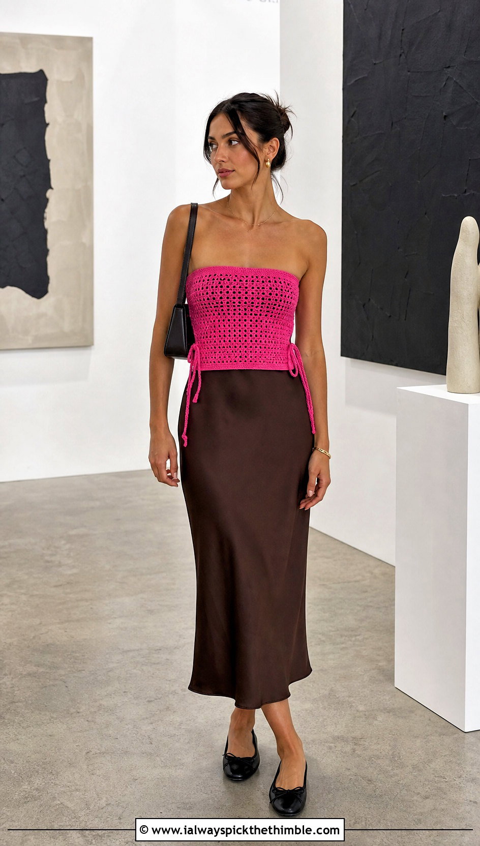 Tie Back Crochet Tube Top Over A Slip Dress - 20 Easy Crochet Tube Top outfit ideas