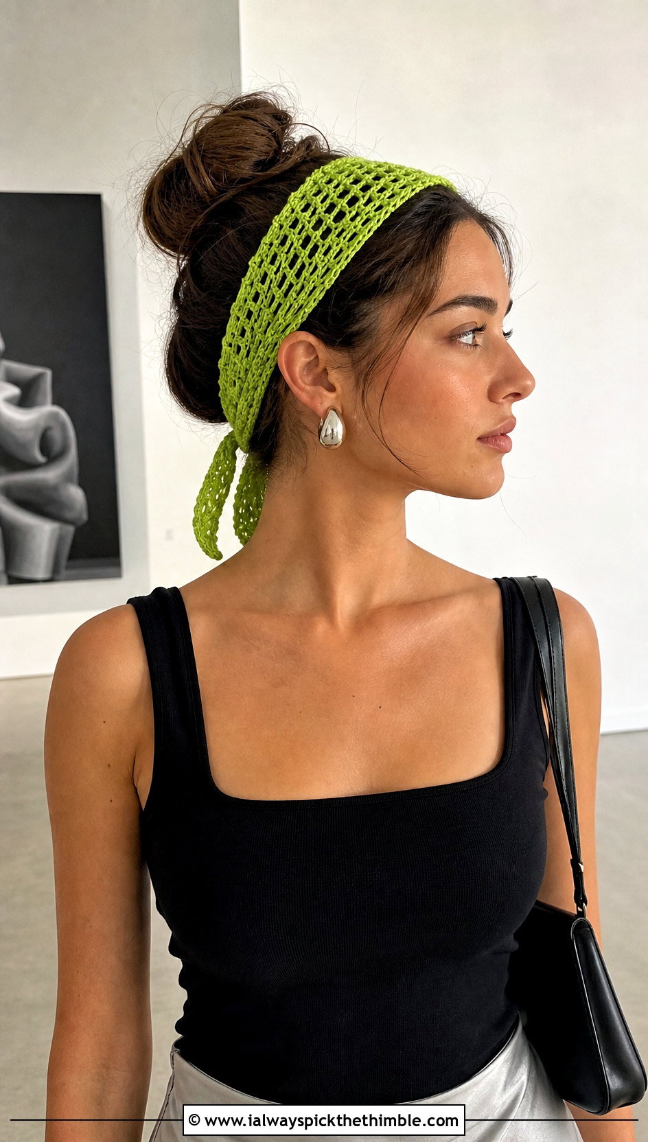 Tie Back Mesh Green Crochet Headband With Tank And Satin Skirt - 20 green crochet headband outfit ideas