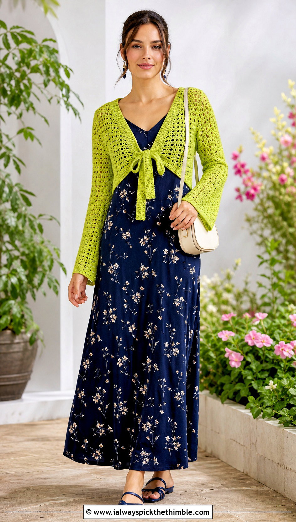 Tie Front Bolero Double Crochet Cardigan With Maxi Dress - 20 Double Crochet Cardigan outfit ideas