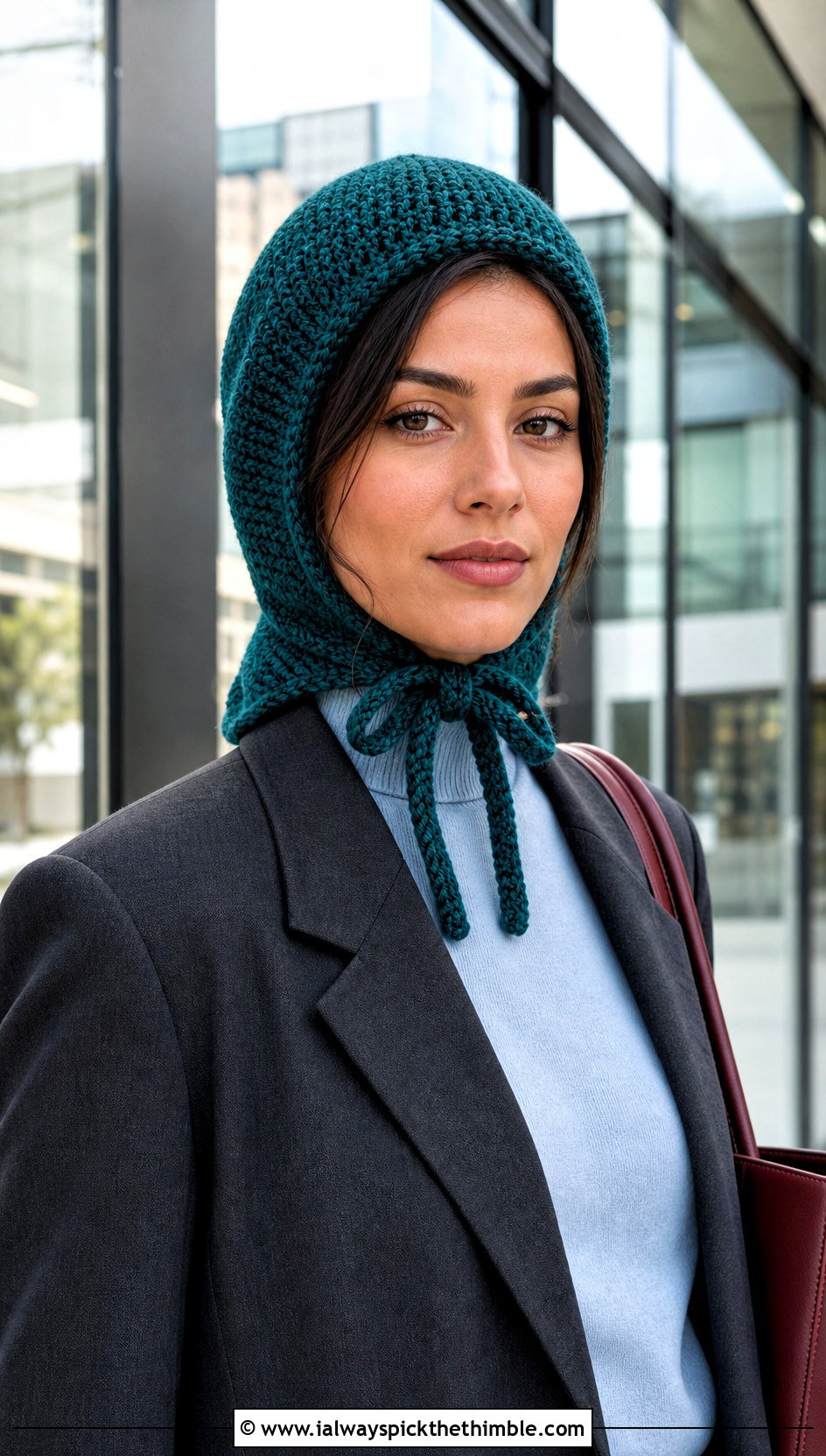 Tie Front Crochet Balaclava Beanie With Tailored Blazer - 20 crochet balaclava beanie outfit ideas