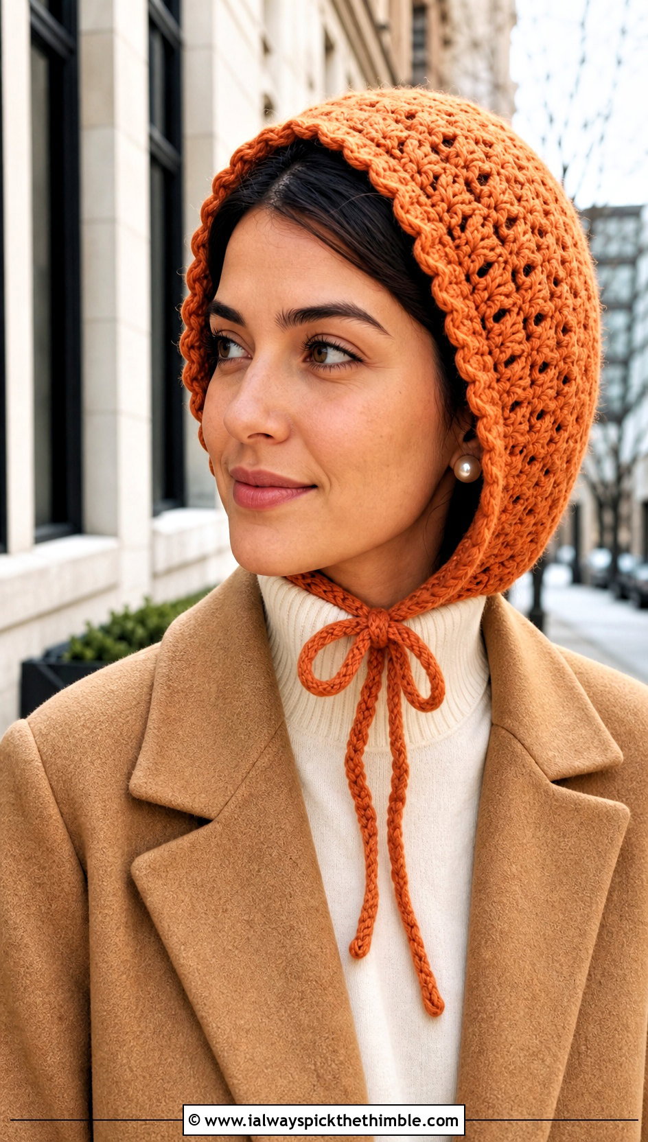 Tie Front Crochet Balaclava Bonnet With Wool Coat - 25 crochet baclava hat outfit ideas