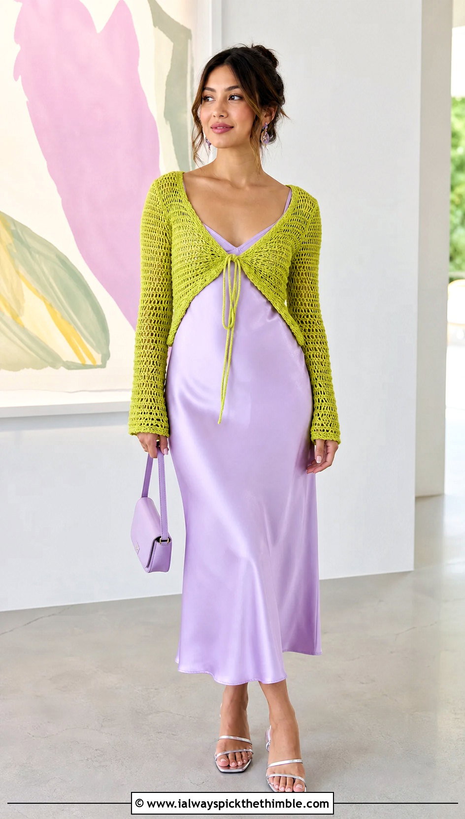Tie Front Crochet Blouse With Slip Dress - 25 crochet blouse outfit ideas