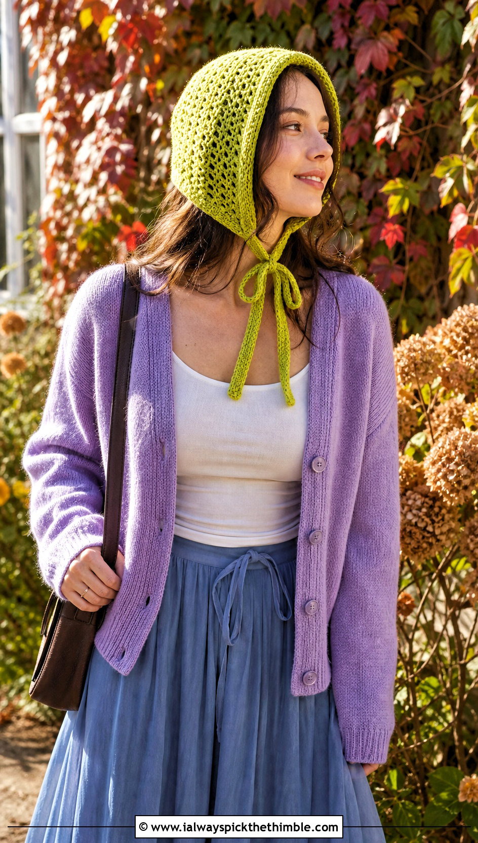 Tie Front Crochet Cowl Hat With Cardigan And Maxi Skirt - 20 crochet cowl hat outfit ideas