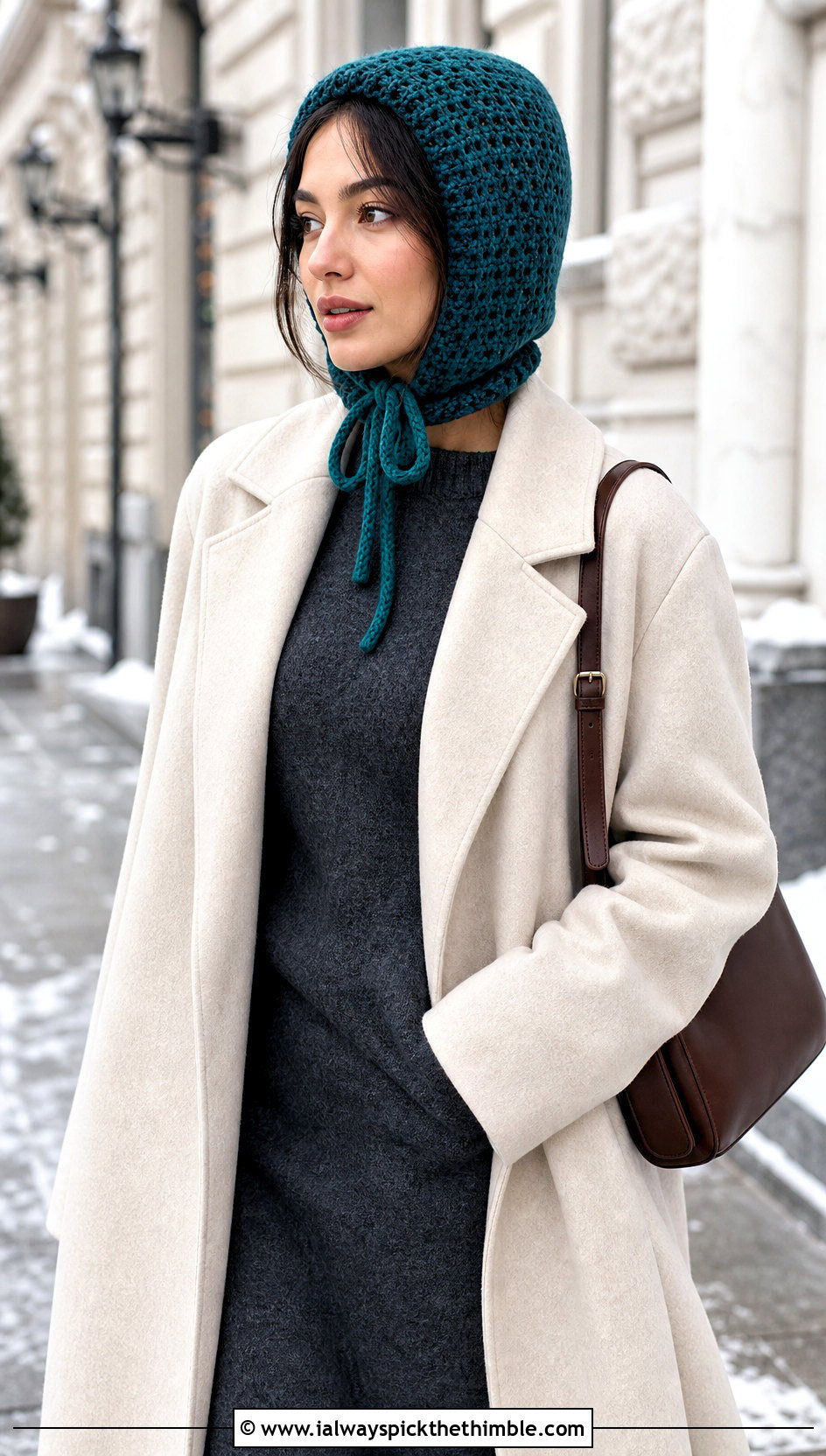 Tie Front Crochet Hood Balaclava With Sweater Dress - 20 crochet balaclava ski mask outfit ideas