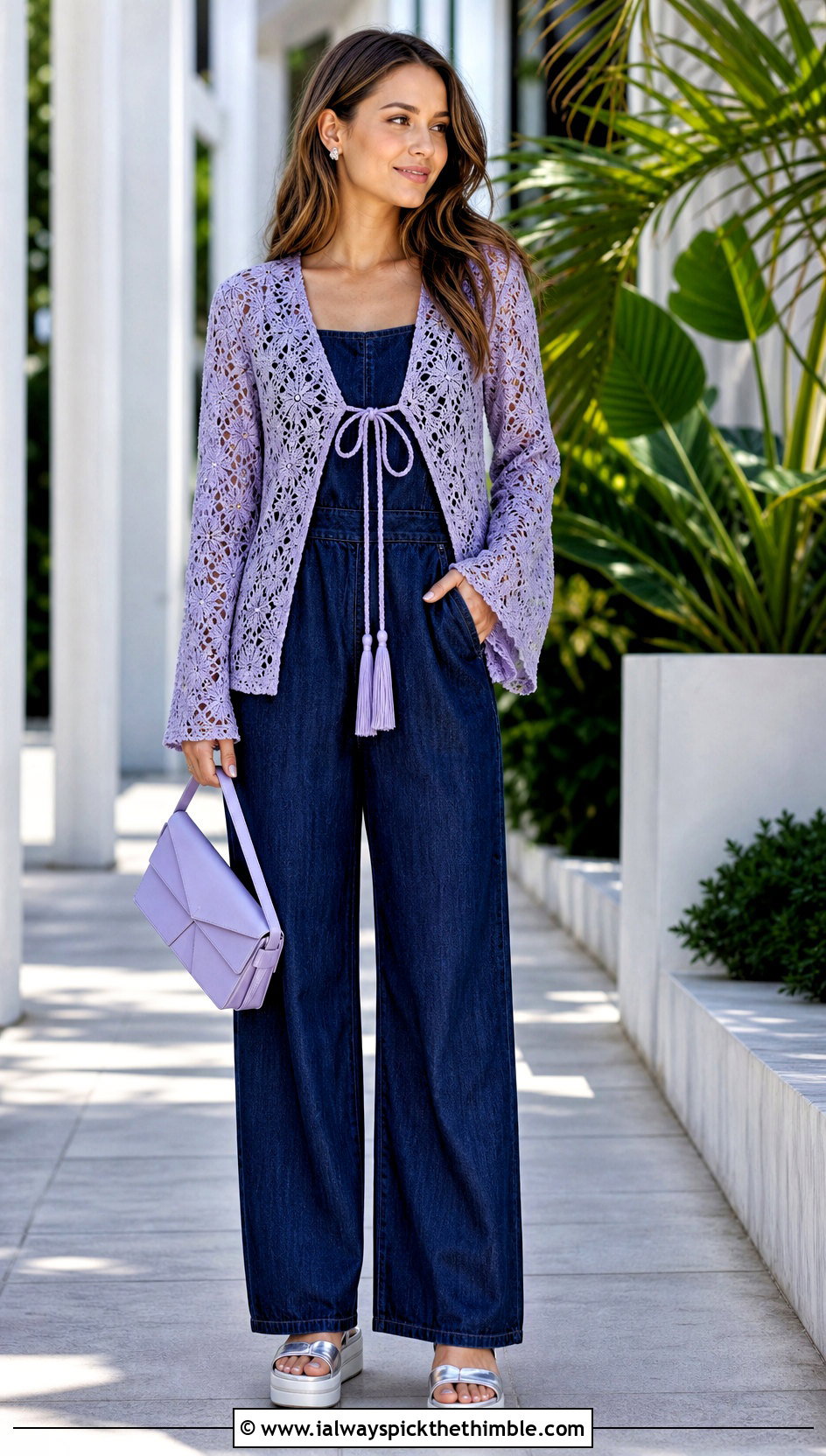Tie Front Crochet Lace Top Over A Jumpsuit - 15 Crochet Lace Top With Tassels outfit ideas
