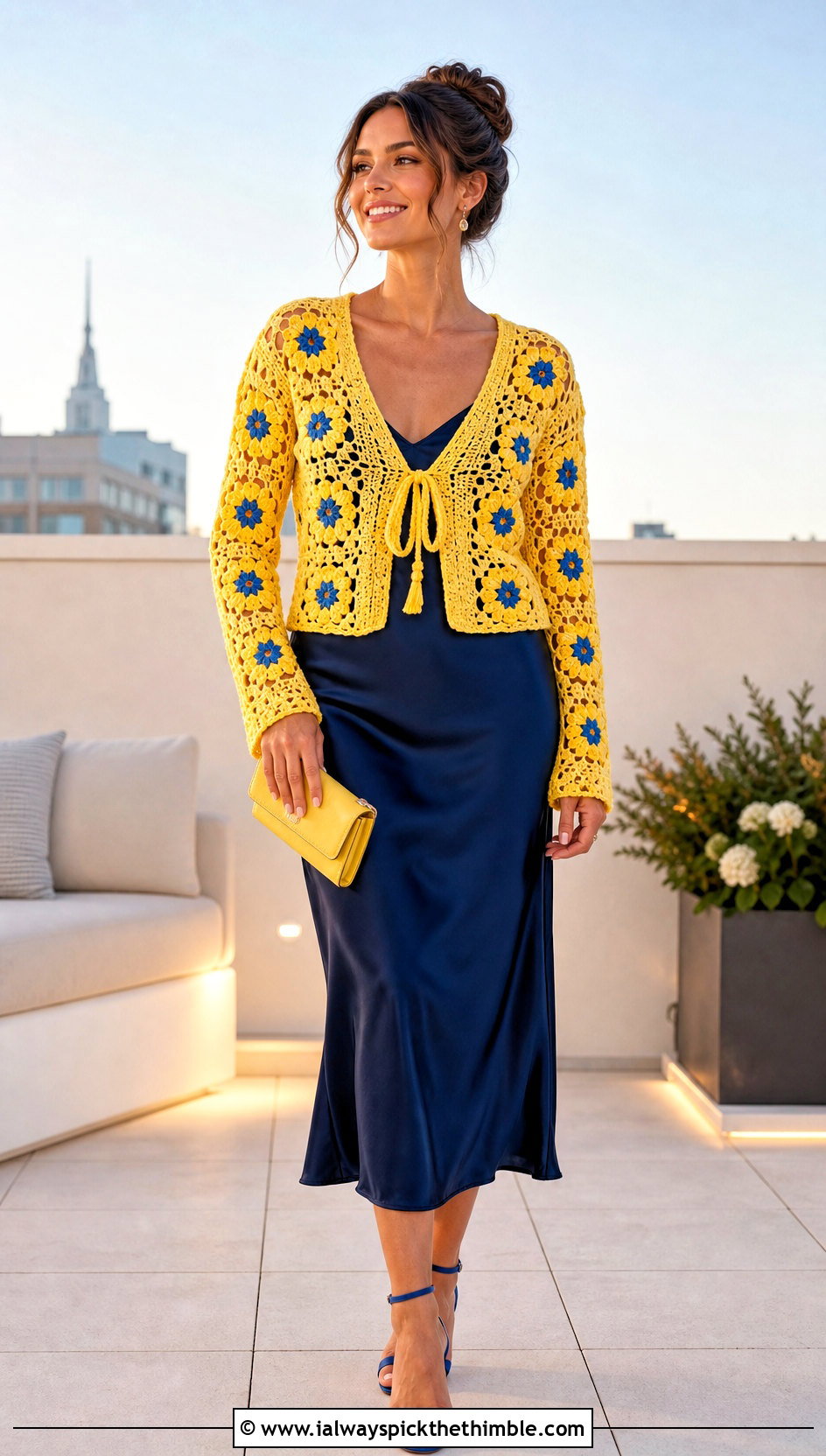 Tie Front Daisy Granny Square Cardigan With Slip Dress - 20 Daisy Granny Square Cardigan outfit ideas