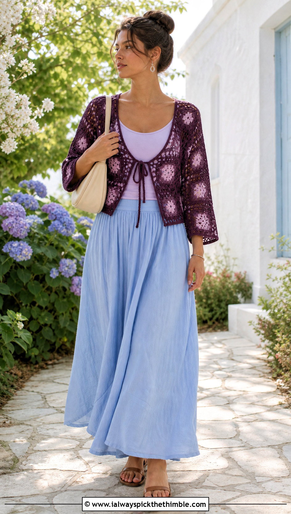 Tie Front Granny Square Crochet Cardigan With Maxi Skirt - 25 granny square crochet cardigan outfit ideas
