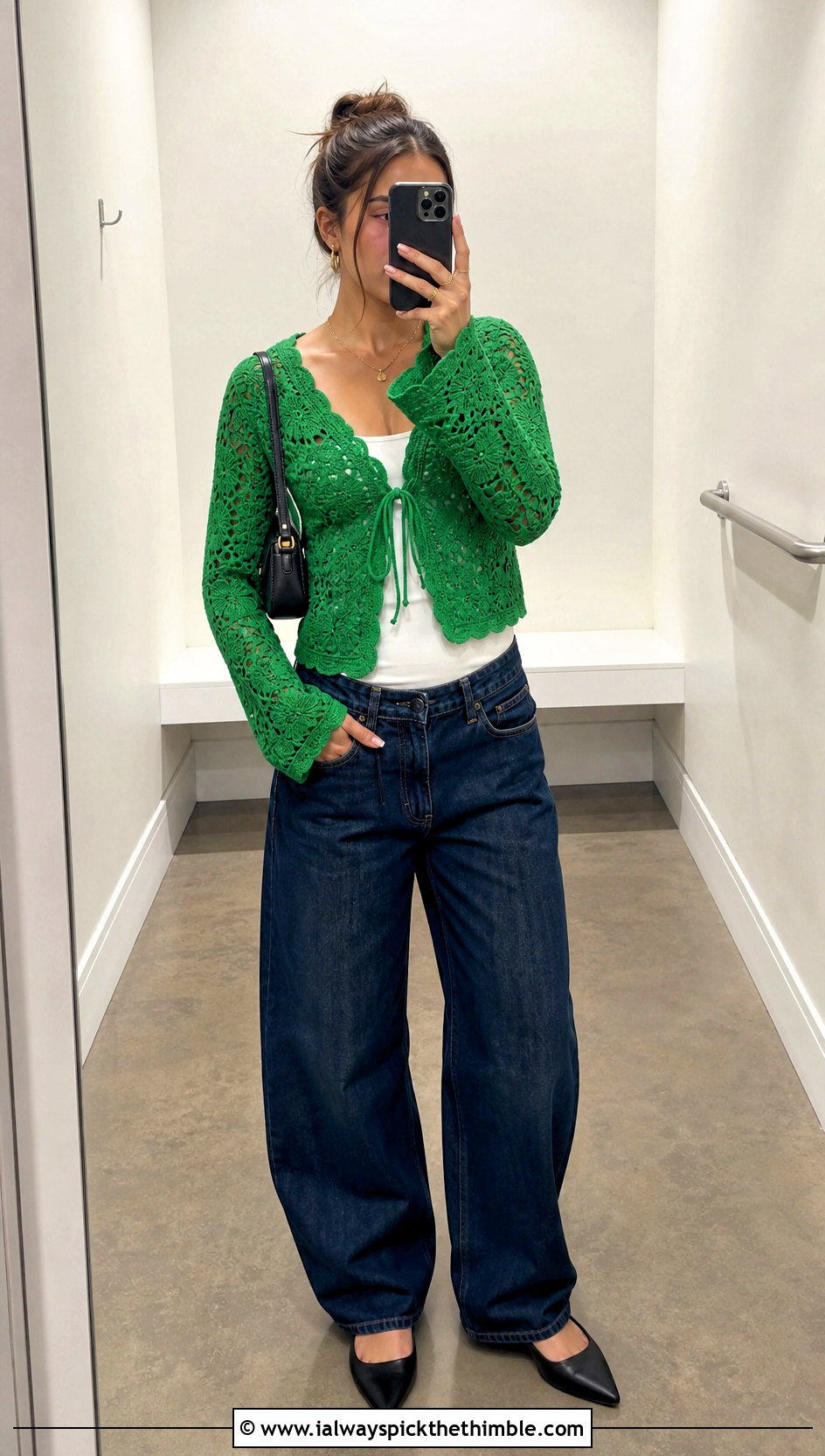 Tie Front Irish Crochet Cardigan With Barrel Jeans - 20 Irish Crochet Cardigan outfit ideas