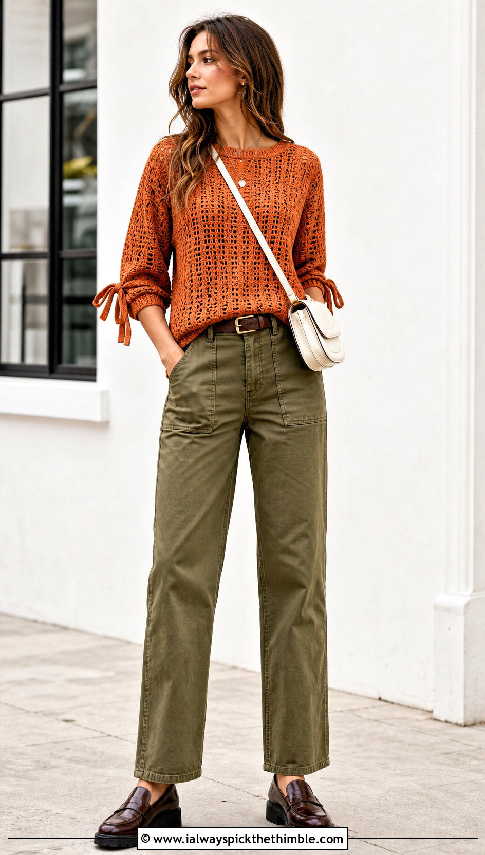 Tie Sleeve Crochet Top With Utility Pants - 20 Crochet Top With Ties outfit ideas