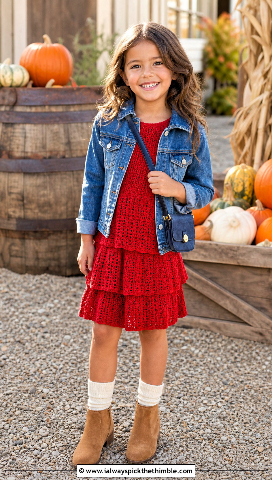 Tiered Crochet Dress With Denim Shirt Jacket - 15 Crochet Childs Dress outfit ideas