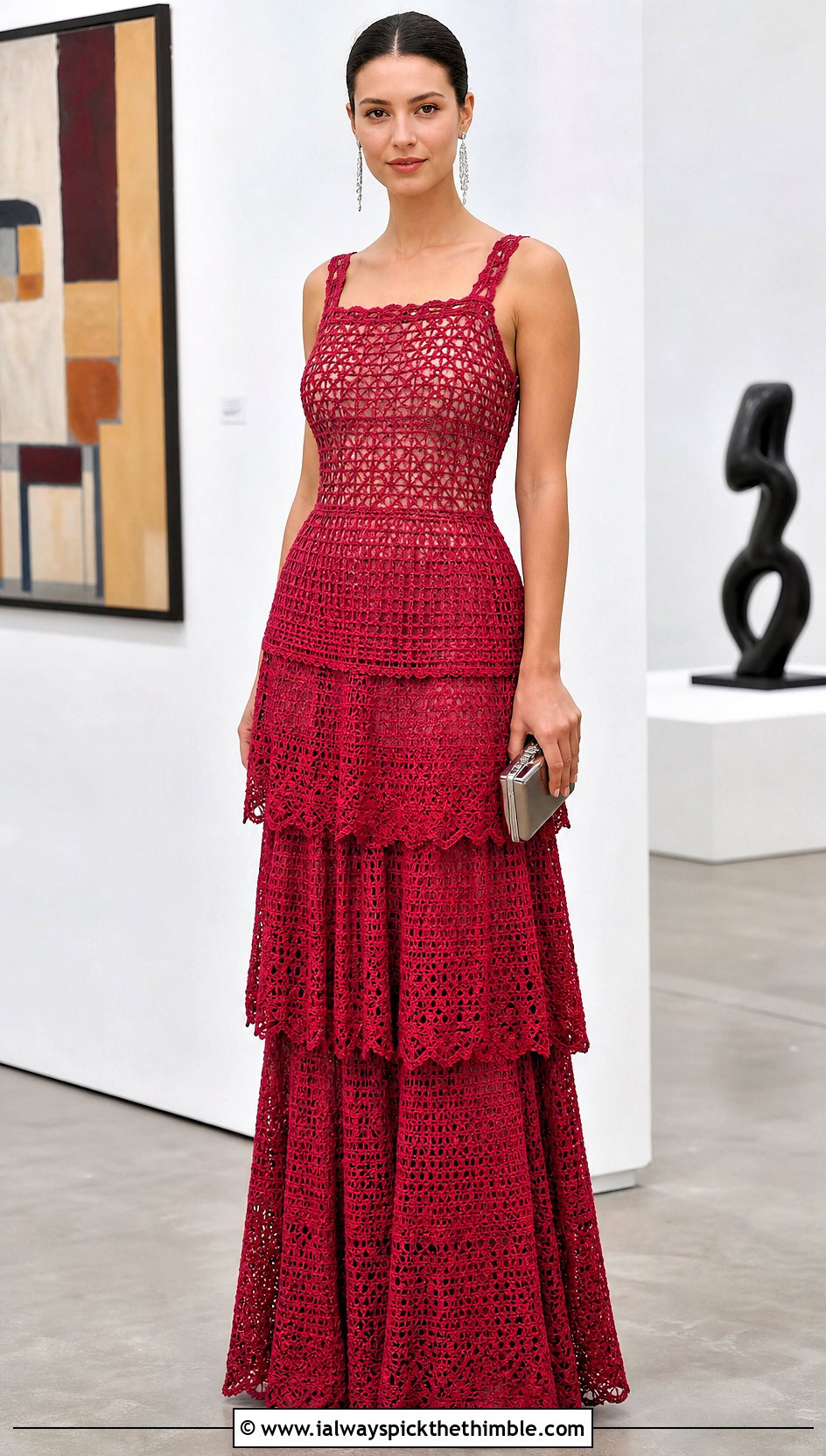 Tiered Crochet Gown With Platform Heels - 20 crochet fancy dress outfit ideas