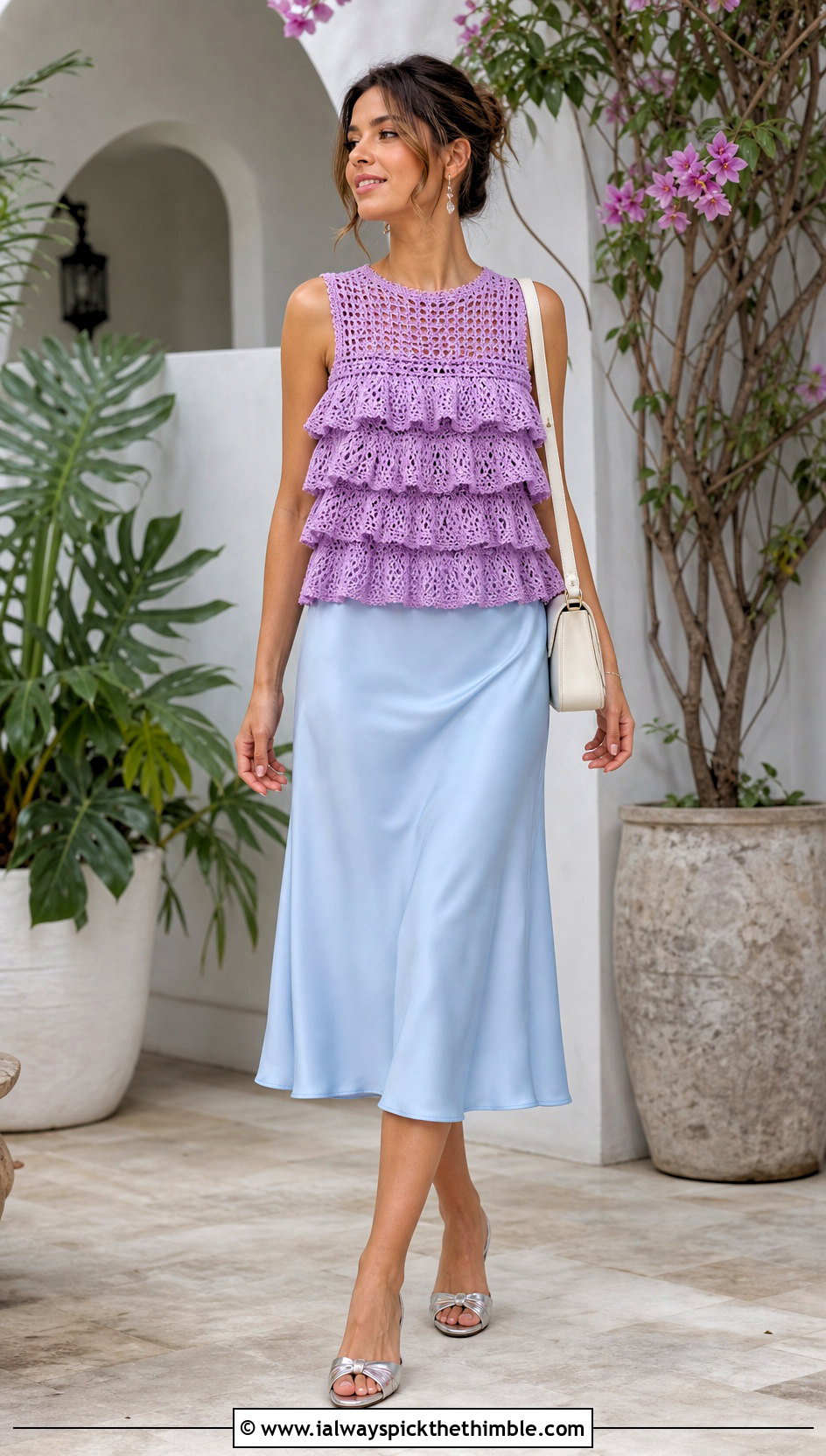 Tiered Crochet Ruffle Top With Slip Skirt - 25 crochet ruffle top outfit ideas