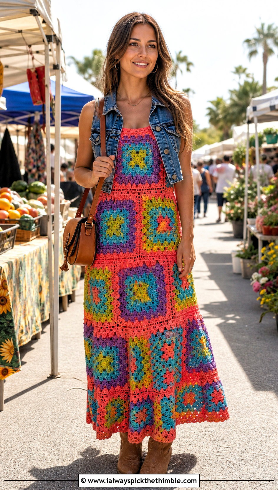 Tiered Granny Crochet Maxi Dress With Cowboy Boots - 25 vintage crochet dress outfit ideas