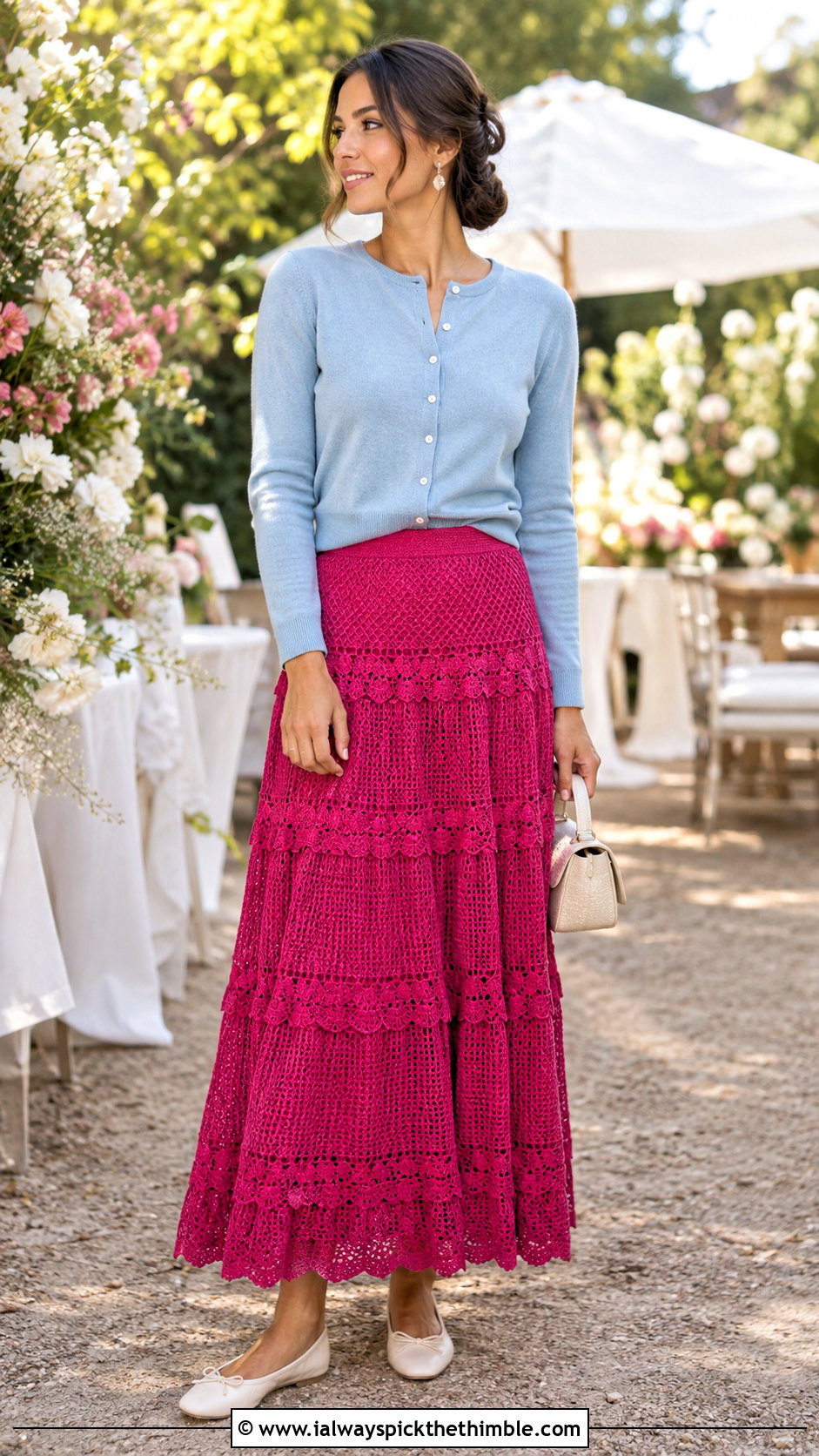 Tiered Maxi Crochet Skirt With Fitted Cardigan - 25 maxi crochet skirt outfit ideas