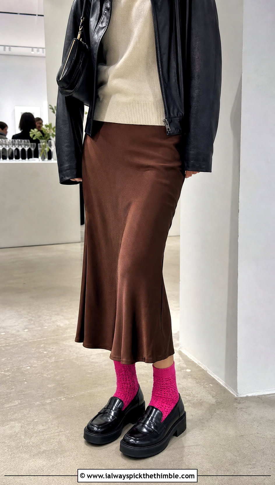 Toe Up Wool Crochet Socks With Satin Midi Skirt - 20 Wool Crochet Sock outfit ideas