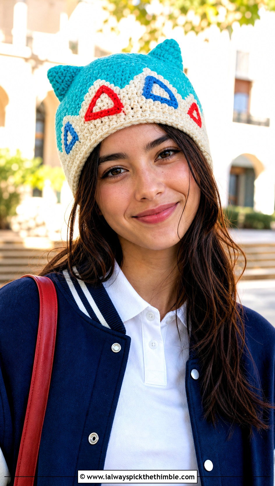 Togepi Shell Beanie With Varsity Jacket - 20 crochet pokemon beanie outfit ideas