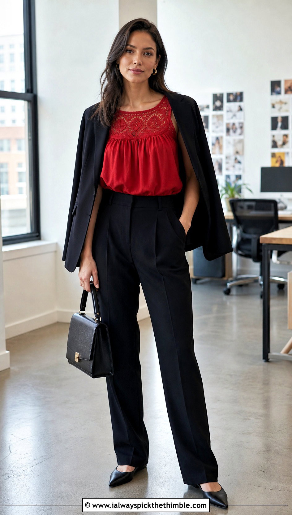 Tomato Red Crochet Babydoll Top With Tailored Trousers - 20 hollister crochet babydoll top outfit ideas