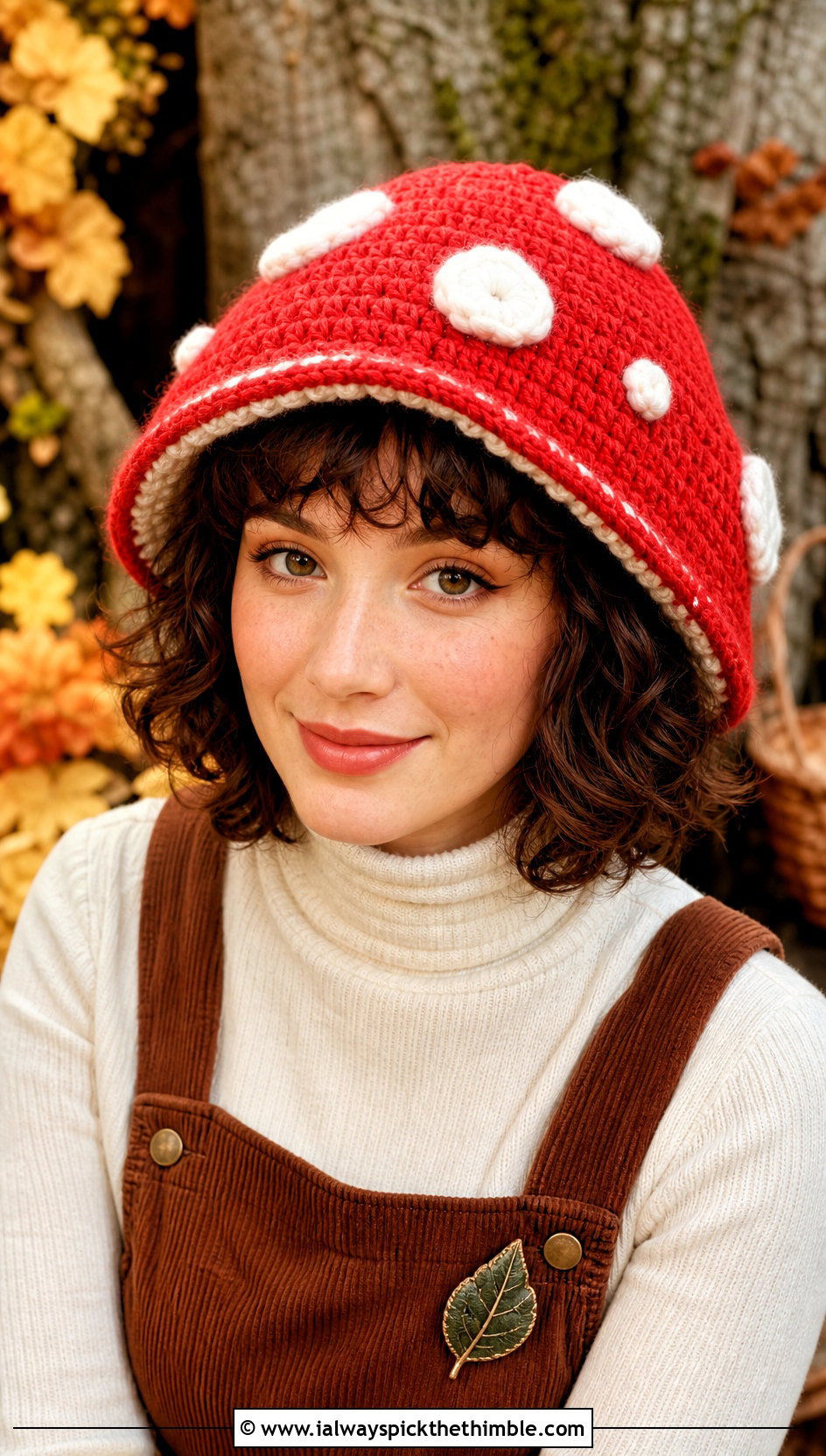 Tomato Red Crochet Mushroom Hat And Corduroy Dress Costume - 15 crochet halloween costumes women outfit ideas