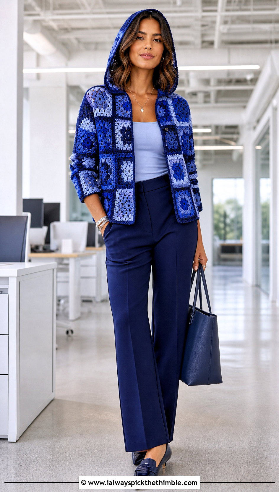 Tonal Granny Square Cardigan With Hood And Trouser Suit - 20 granny square cardigan with hood outfit ideas