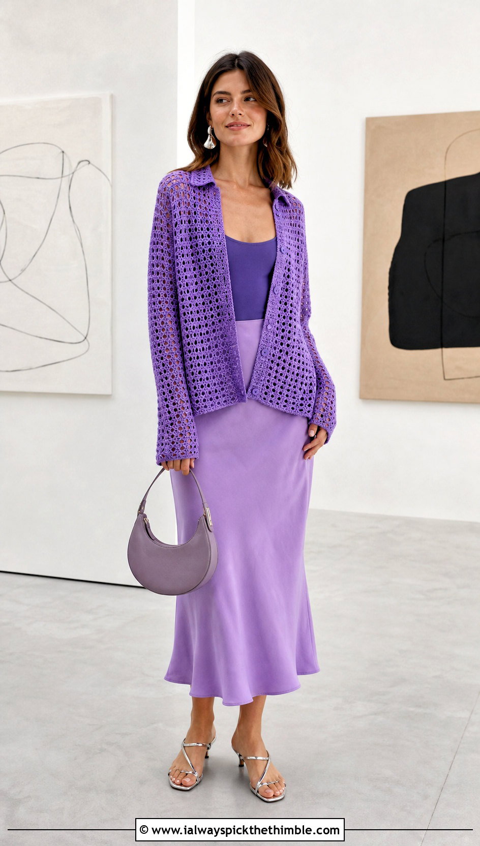 Tonal Relaxagon Crochet Shirt With Satin Midi Skirt - 15 relaxagon crochet shirt outfit ideas