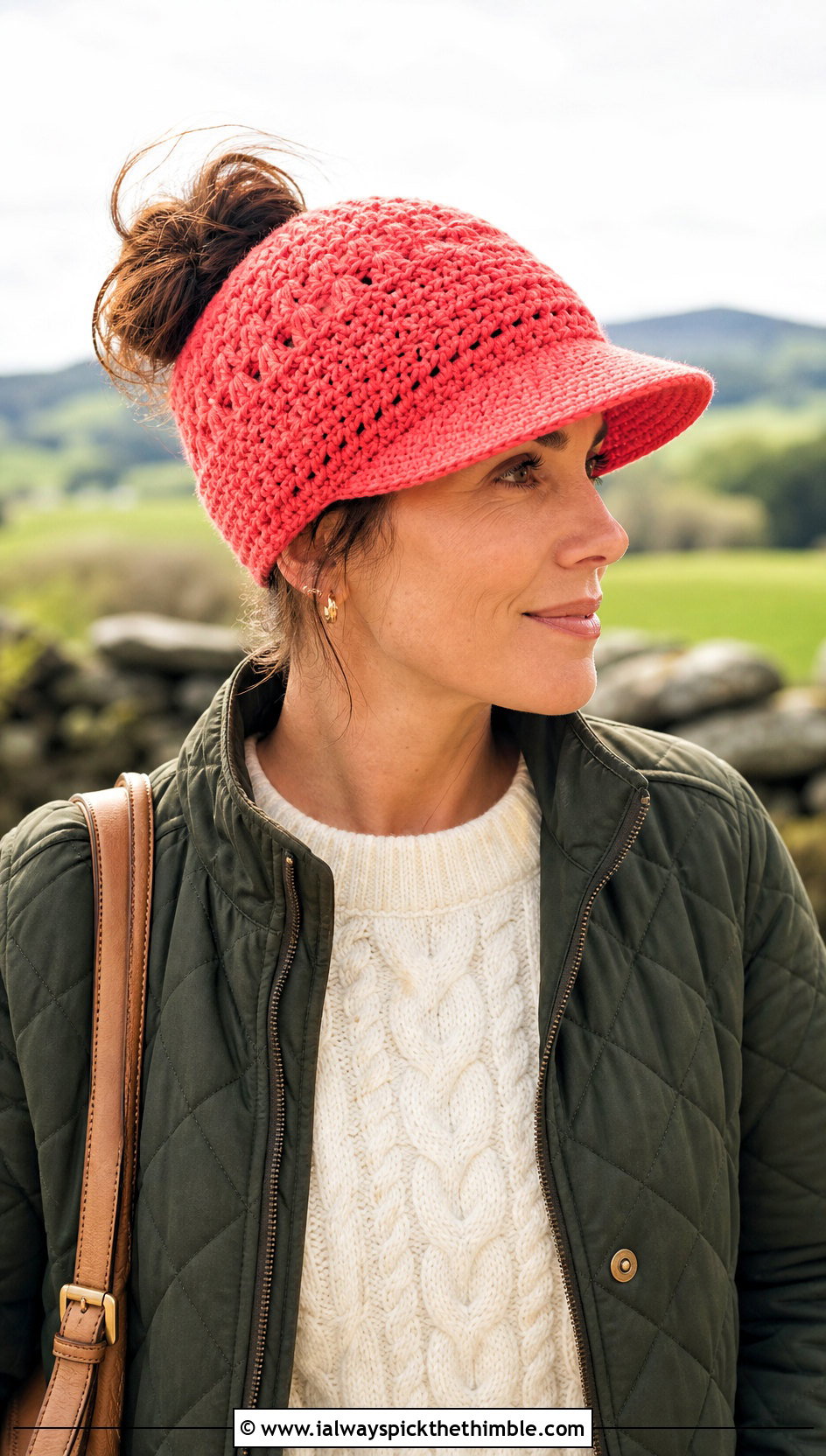 Top Down Brimmed Crochet Messy Bun Hat With Riding Boots - 20 top down crochet messy bun hat outfit ideas