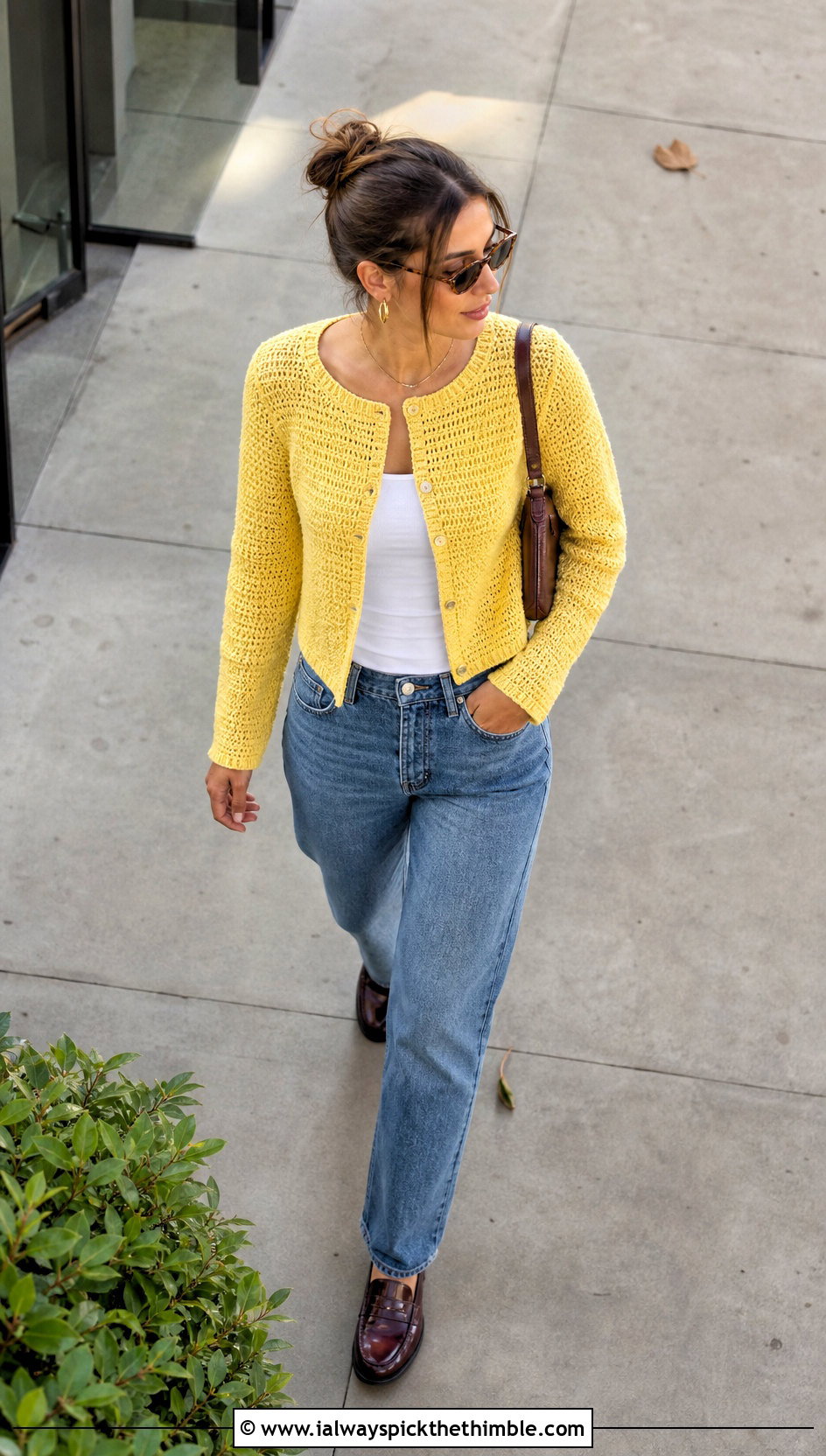 Top Down Raglan Crochet Cardigan With Straight Leg Jeans - 20 top down crochet cardigan outfit ideas