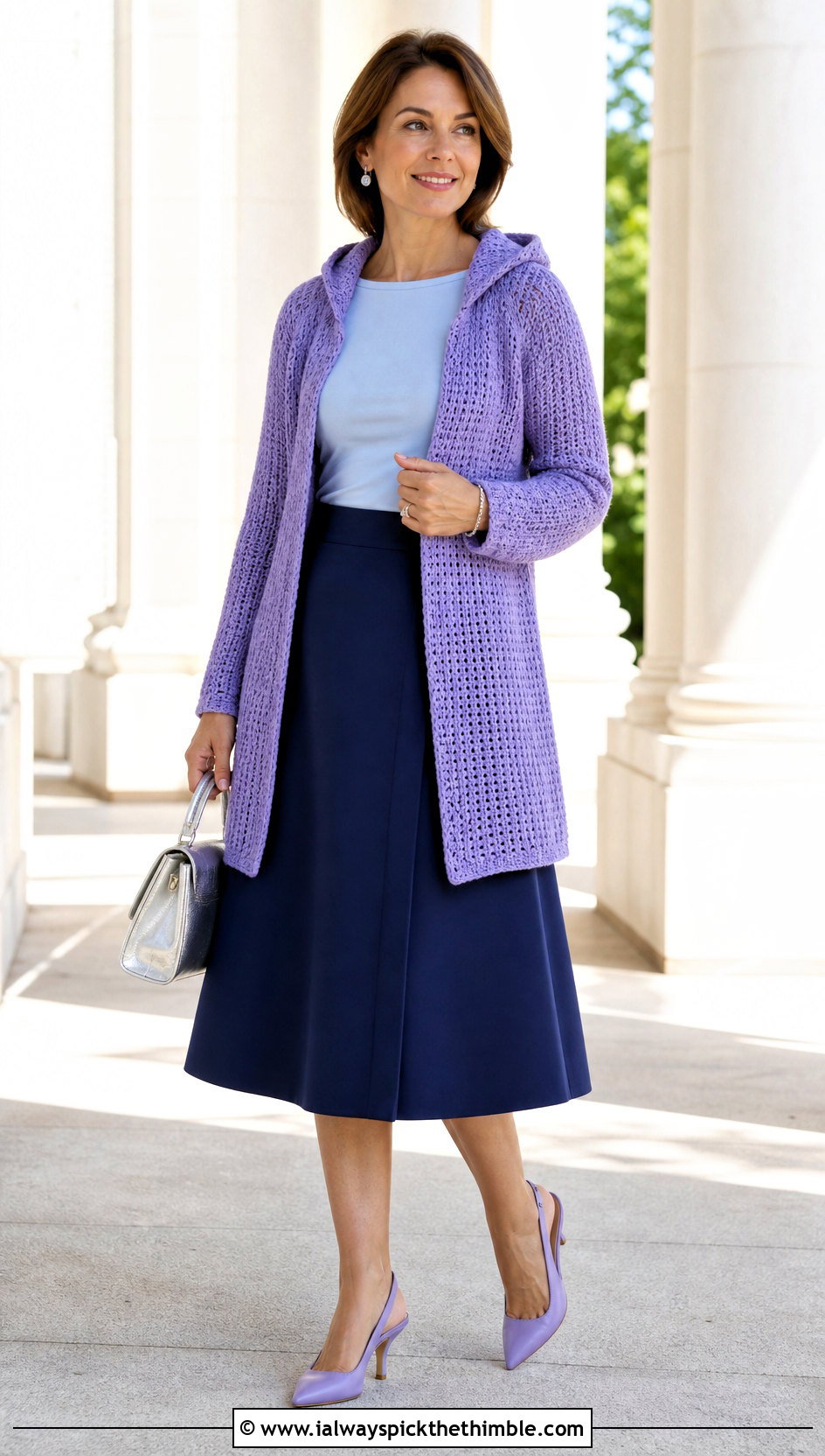 Top Down Raglan Crochet Hooded Cardigan With A Line Skirt - 25 crochet hooded cardigan outfit ideas