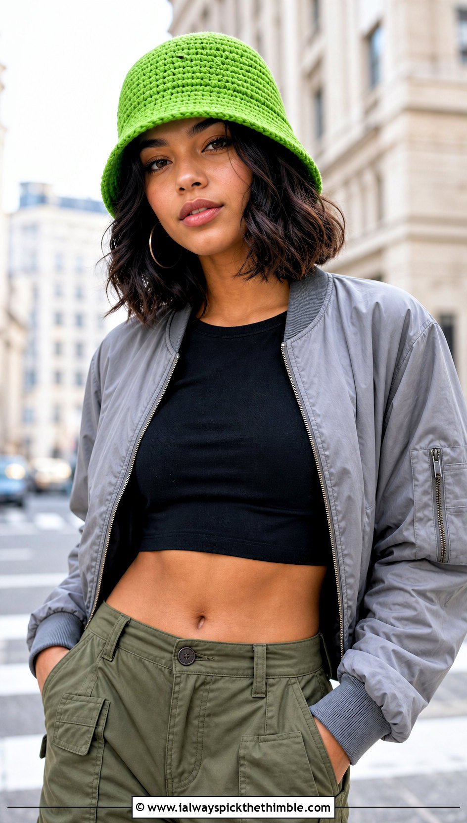 Top Down Single Crochet Bucket Hat With Cargo Pants - 20 top down crochet hat outfit ideas