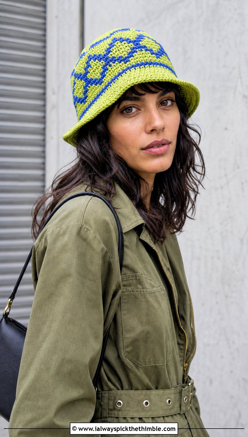 Top Down Tapestry Crochet Hat With Utility Jumpsuit - 20 top down crochet hat outfit ideas