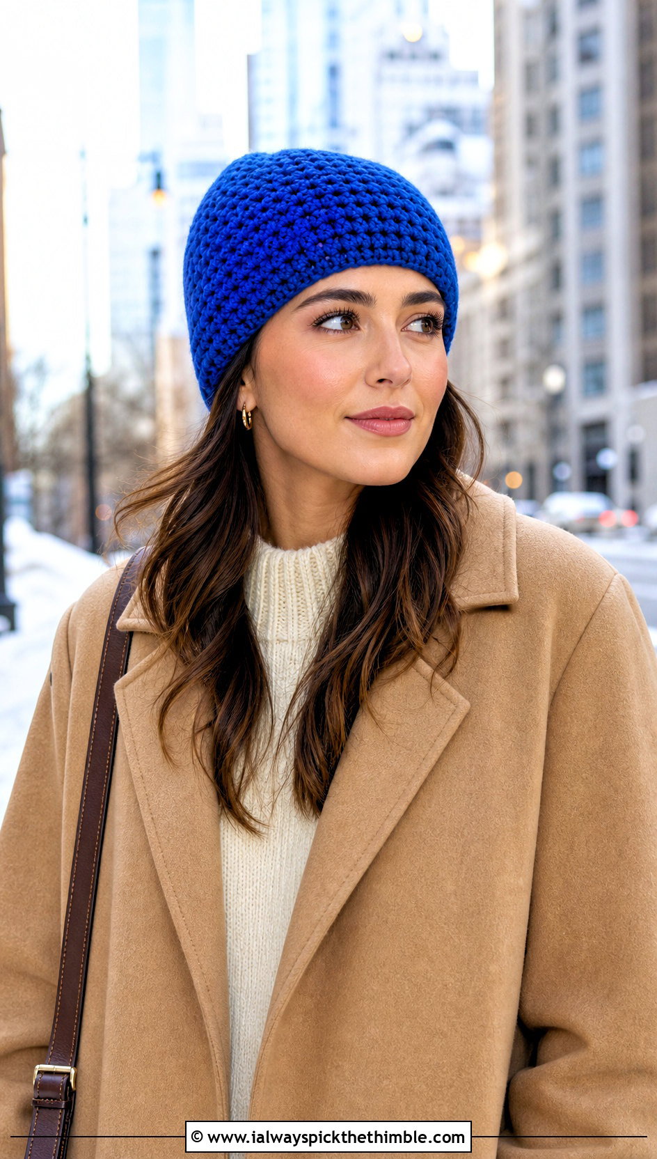 Toque Crossed Half Double Crochet Hat With Wool Coat - 15 crossed half double crochet hat outfit ideas