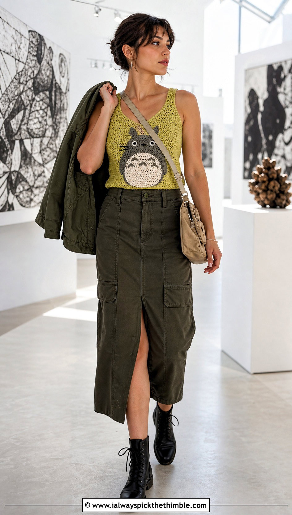 Totoro Crochet Shell Top With Utility Skirt - 20 Totoro Crochet Top outfit ideas