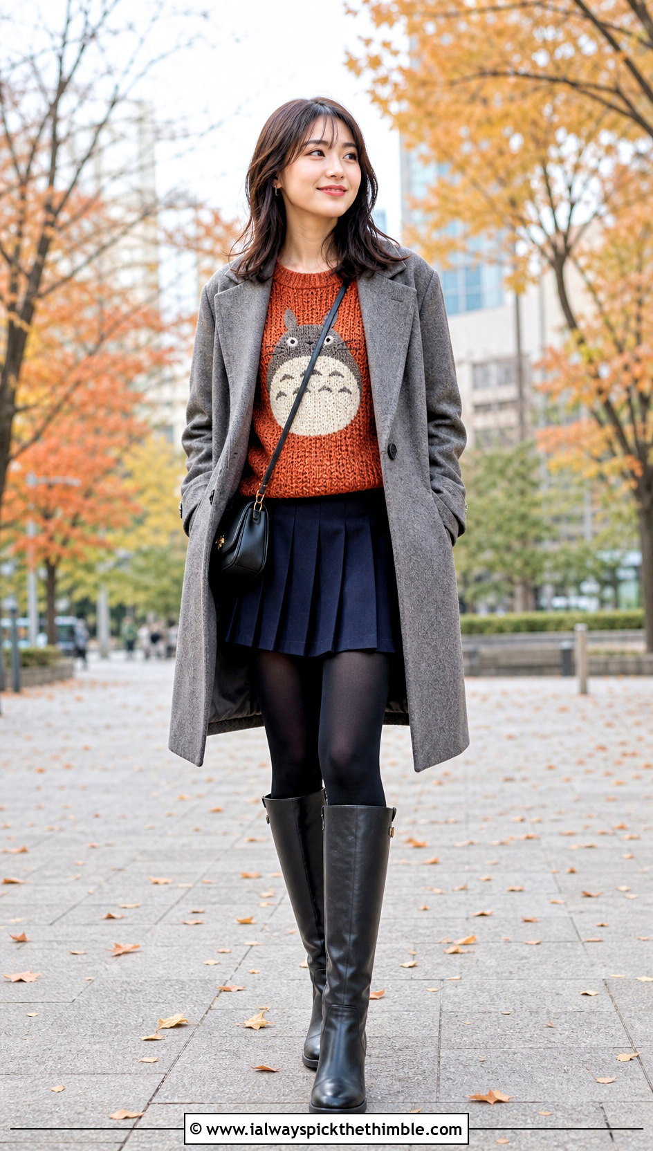 Totoro Crochet Sweater Top With Pleated Mini Skirt - 20 Totoro Crochet Top outfit ideas