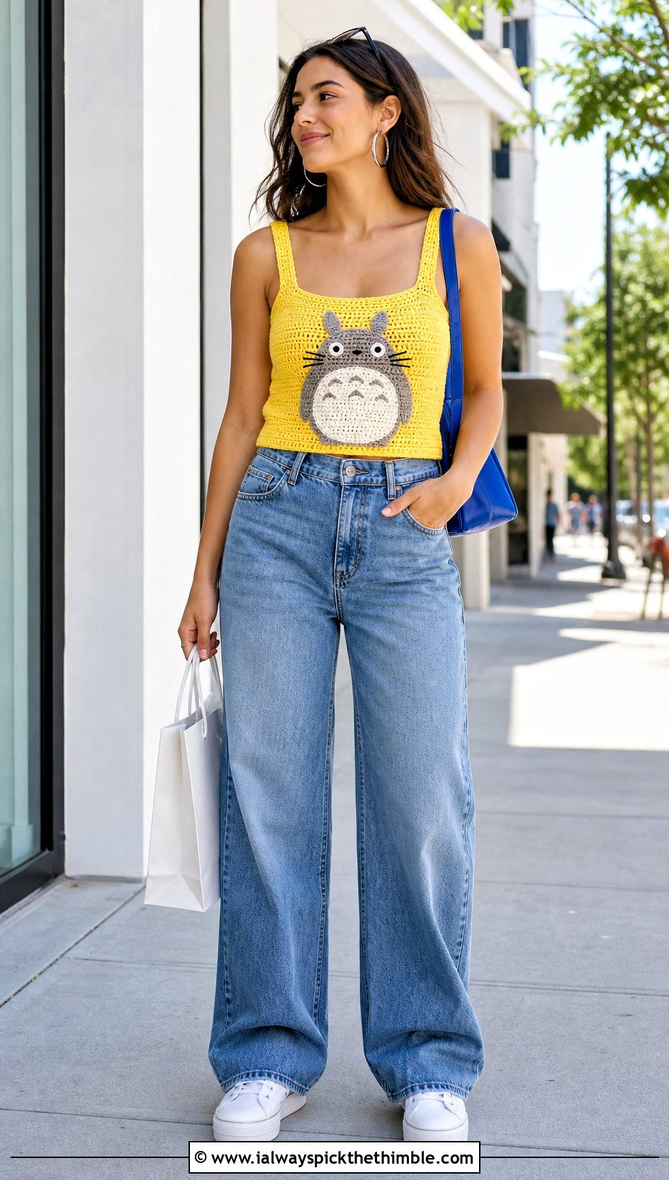 Totoro Crochet Tank Top With Wide Leg Jeans - 20 Totoro Crochet Top outfit ideas