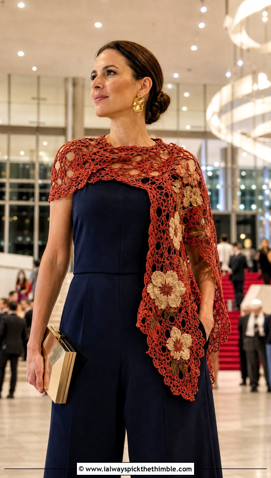 Tournicoti Floral Crochet Shawl With Jumpsuit - 15 sophie digard crochet shawl outfit ideas