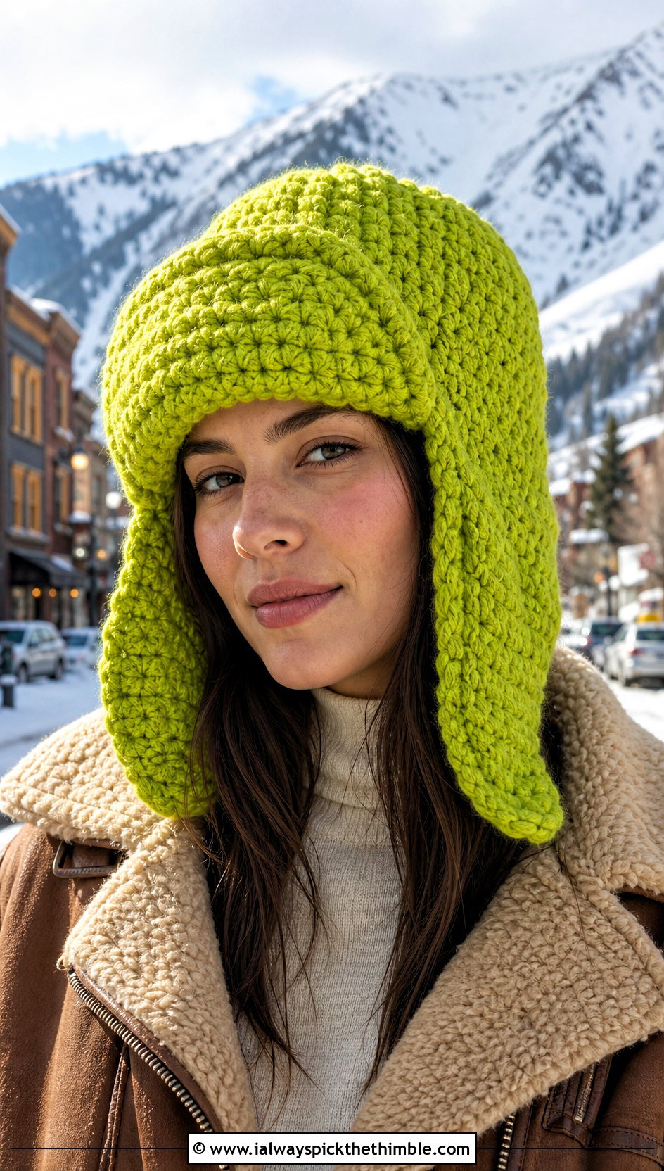 Trapper Chunky Crochet Hat With Shearling Jacket - 20 Chunky Yarn Crochet Hats outfit ideas
