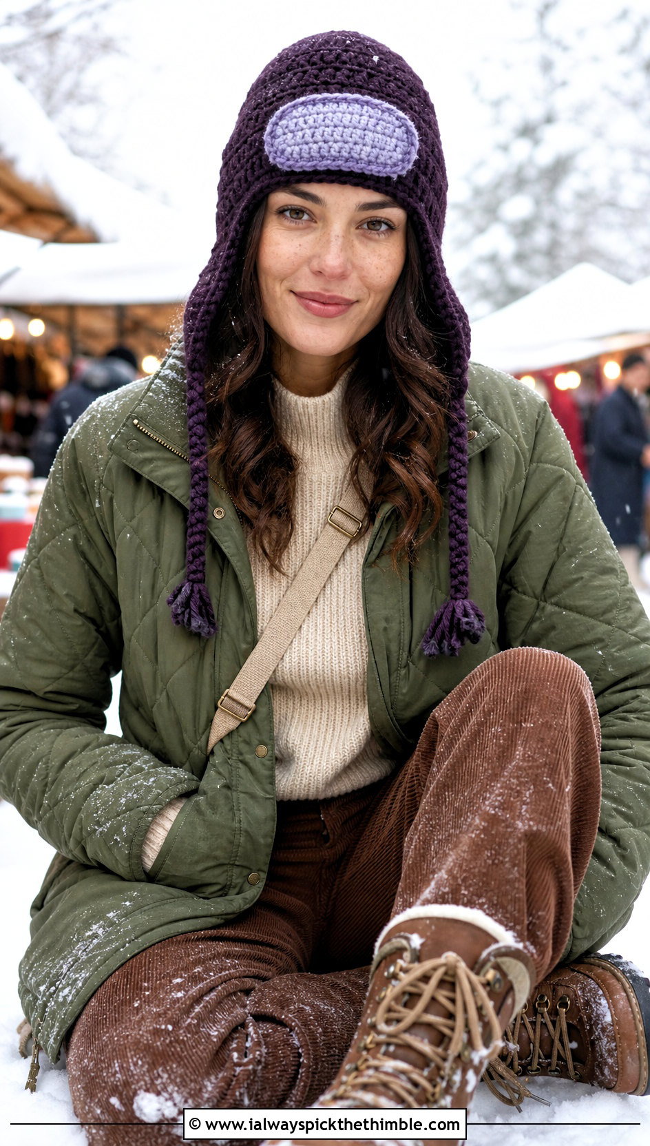Trapper Crewmate Hat With Quilted Jacket - 20 Among Us Crochet Hat outfit ideas