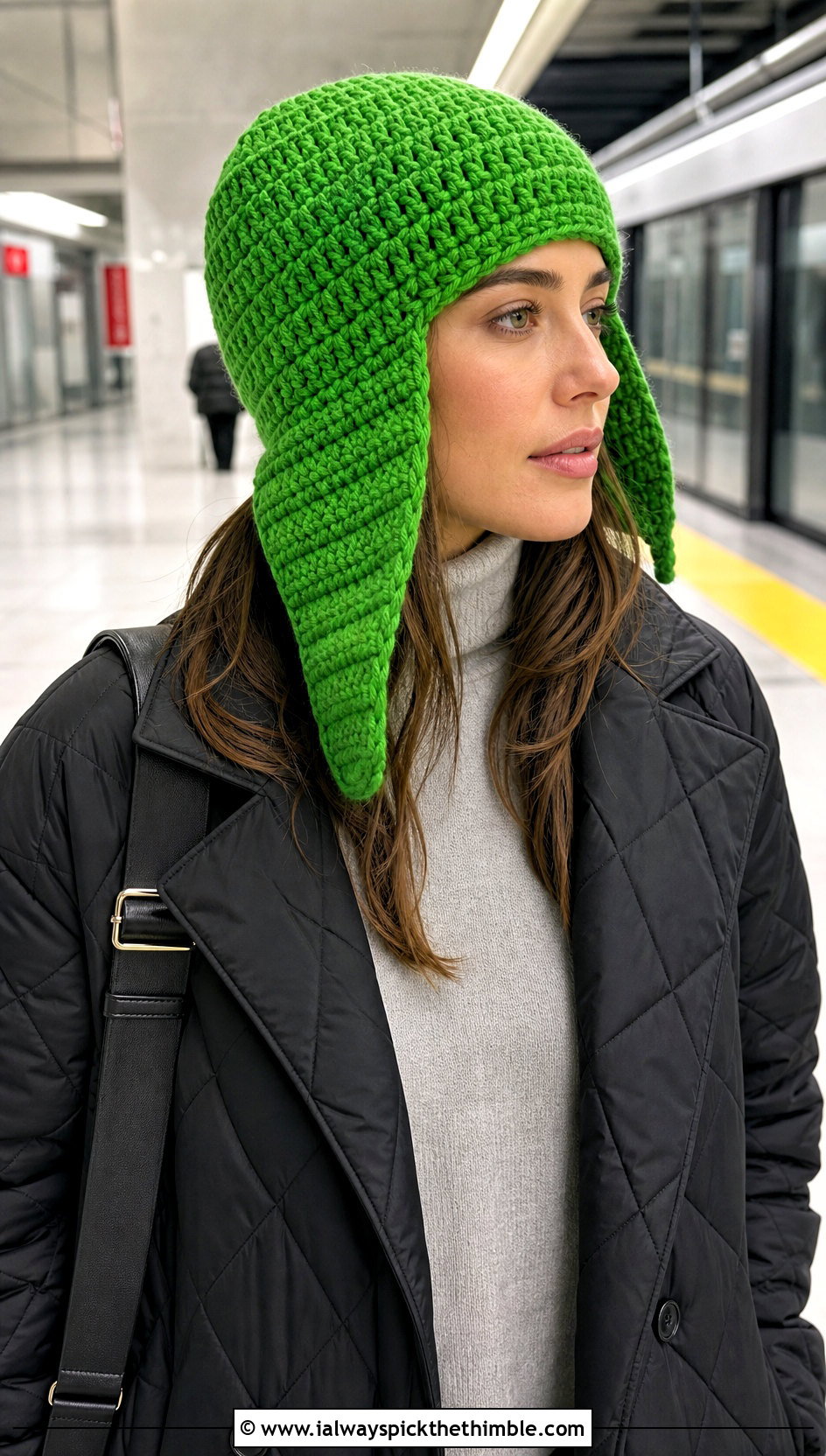 Trapper Crossed Half Double Crochet Hat With Quilted Coat - 15 crossed half double crochet hat outfit ideas