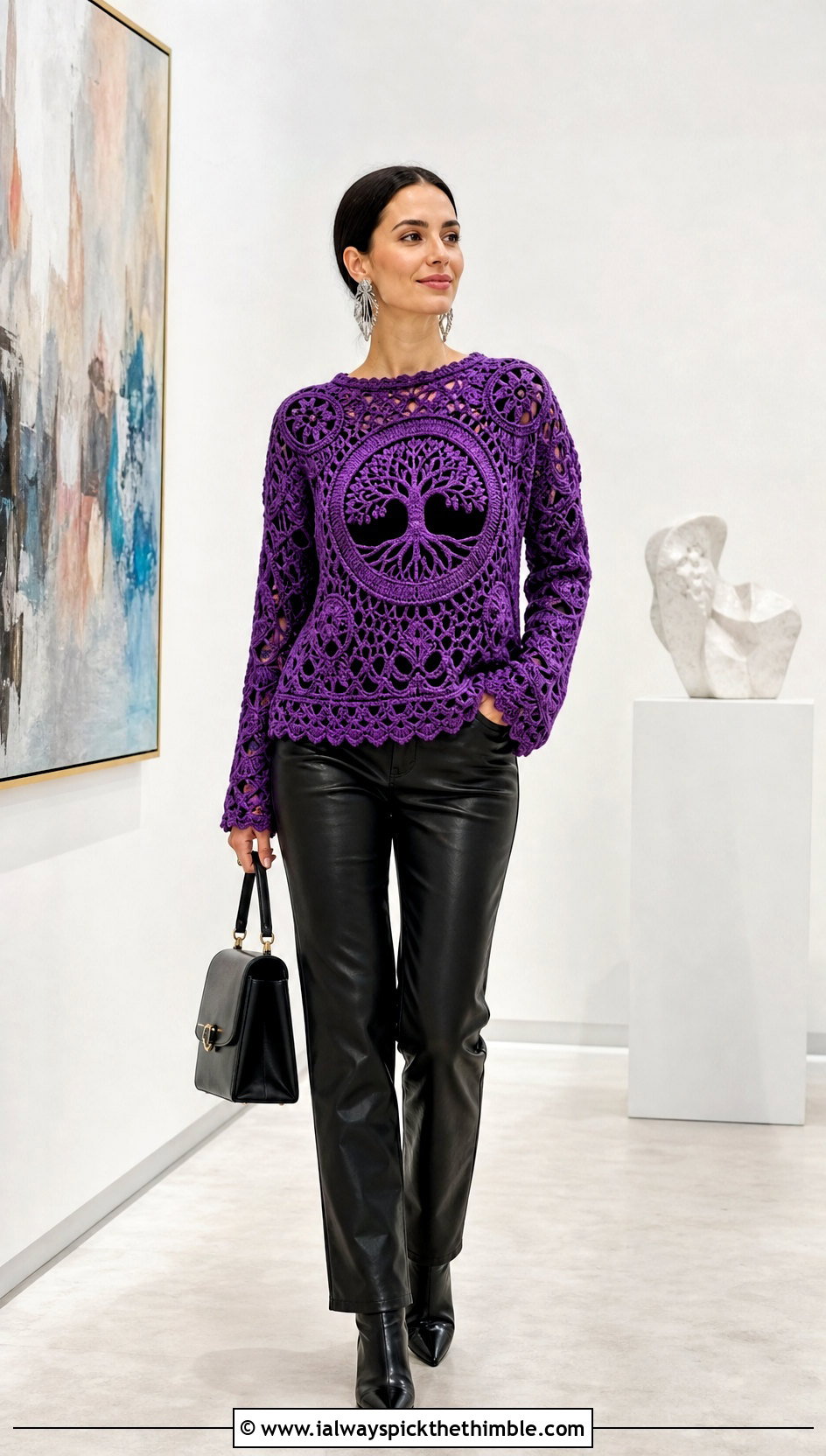 Tree Of Life Celtic Sweater With Leather Pants - 15 Crochet Celtic Sweater outfit ideas