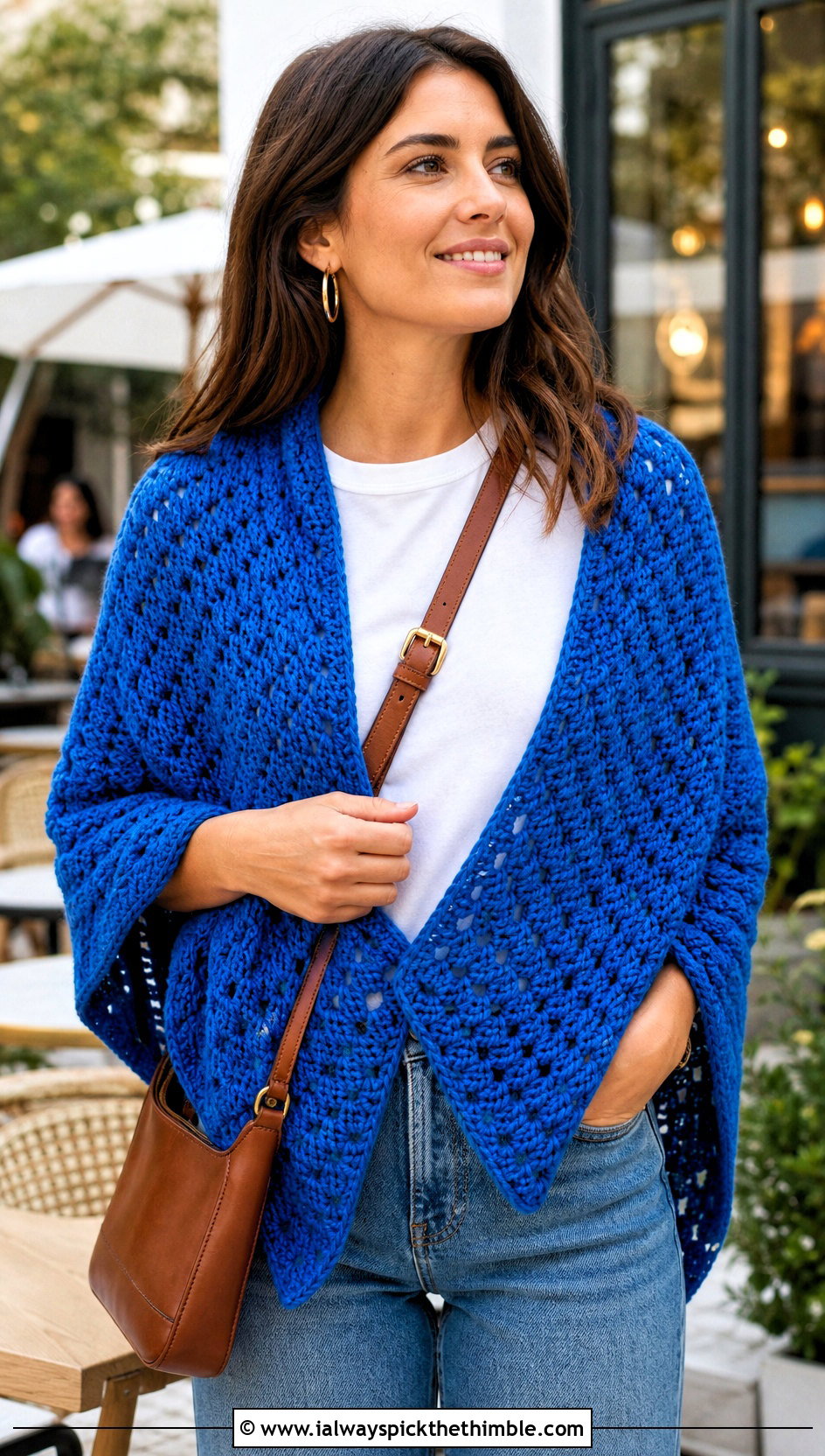 Triangle Block Stitch Crochet Shawl With Straight Leg Jeans - 15 Block Stitch Crochet Shawl outfit ideas